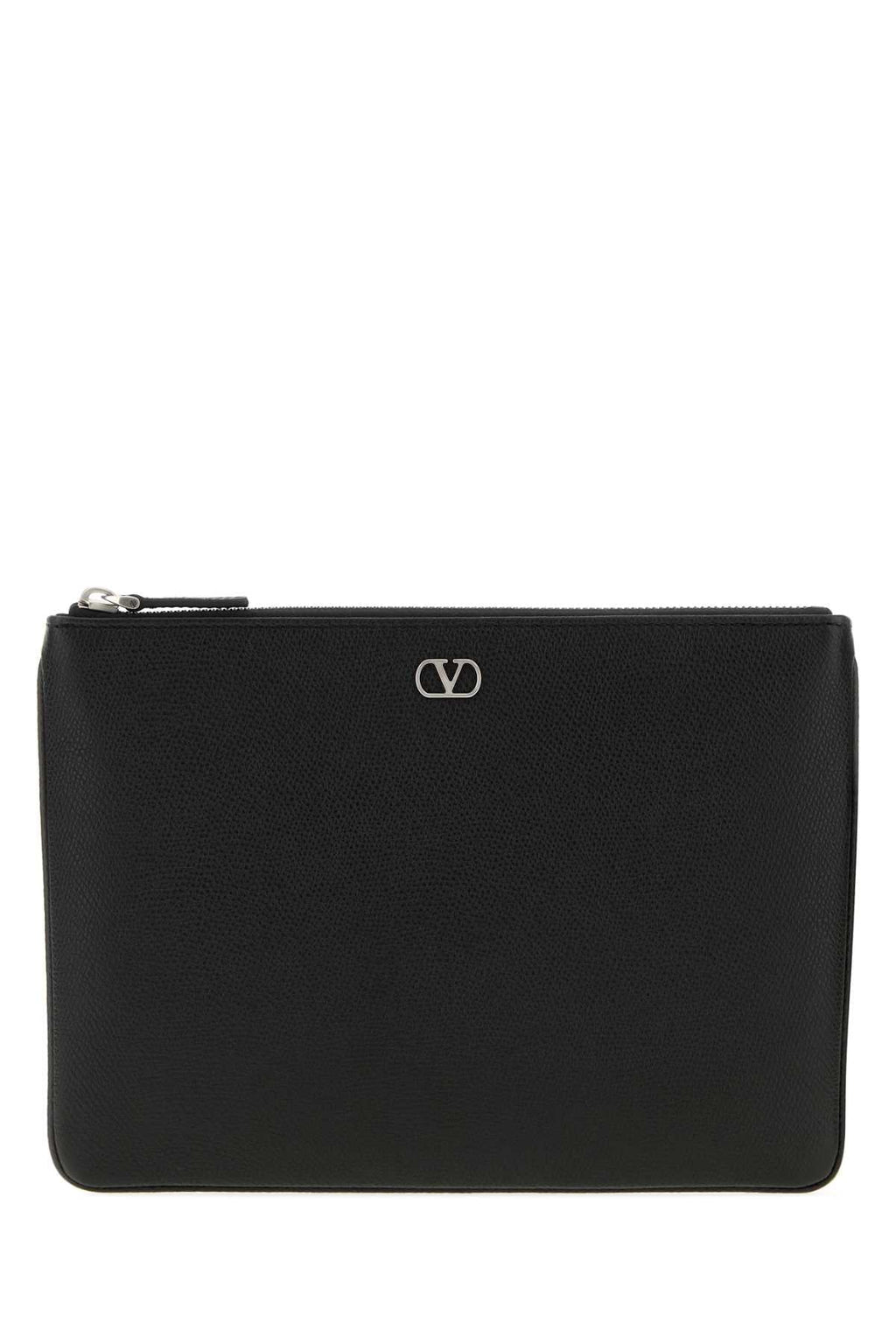 Valentino Garavani Black Leather V Logo Signature Clutch