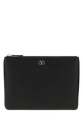 Valentino Garavani Black Leather V Logo Signature Clutch