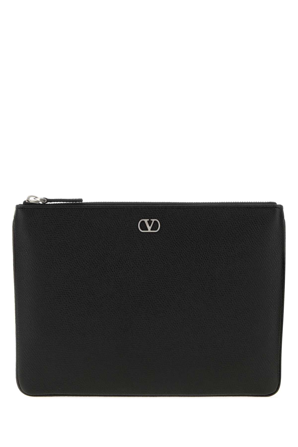 Valentino Garavani Black Leather V Logo Signature Clutch