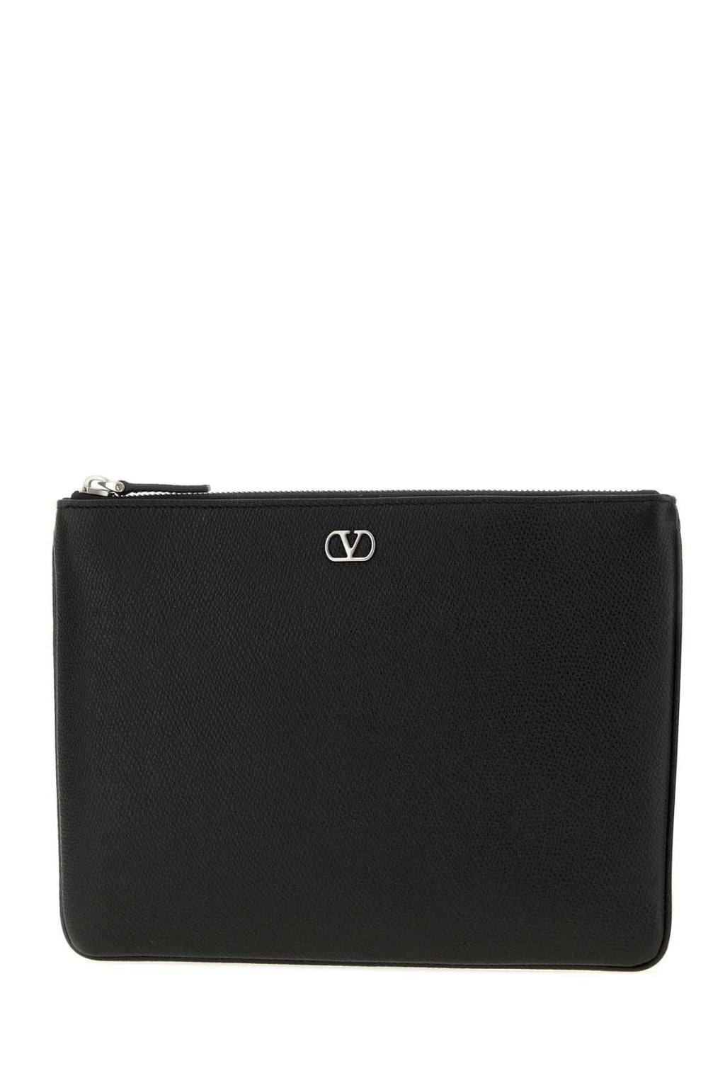 Valentino Garavani Black Leather V Logo Signature Clutch