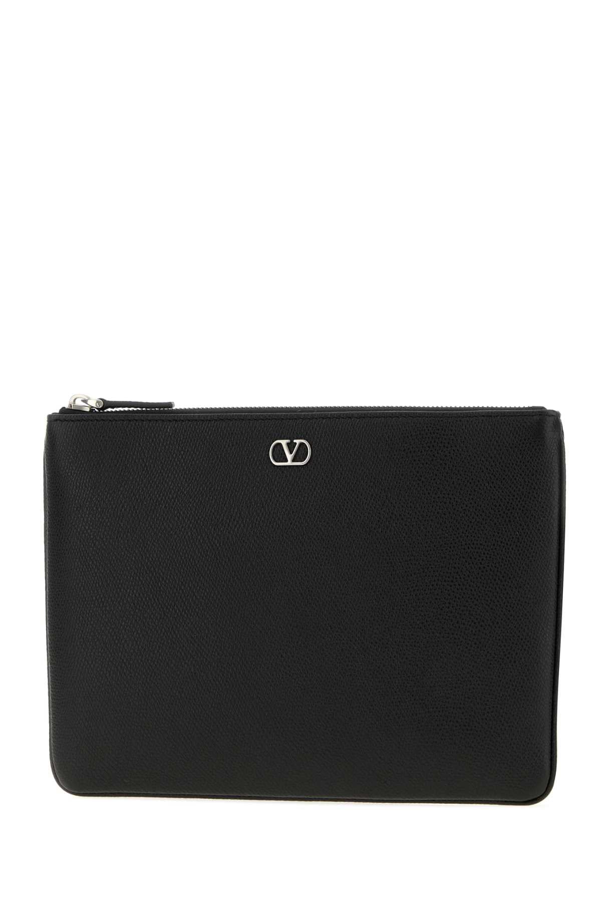 Valentino Garavani Black Leather V Logo Signature Clutch
