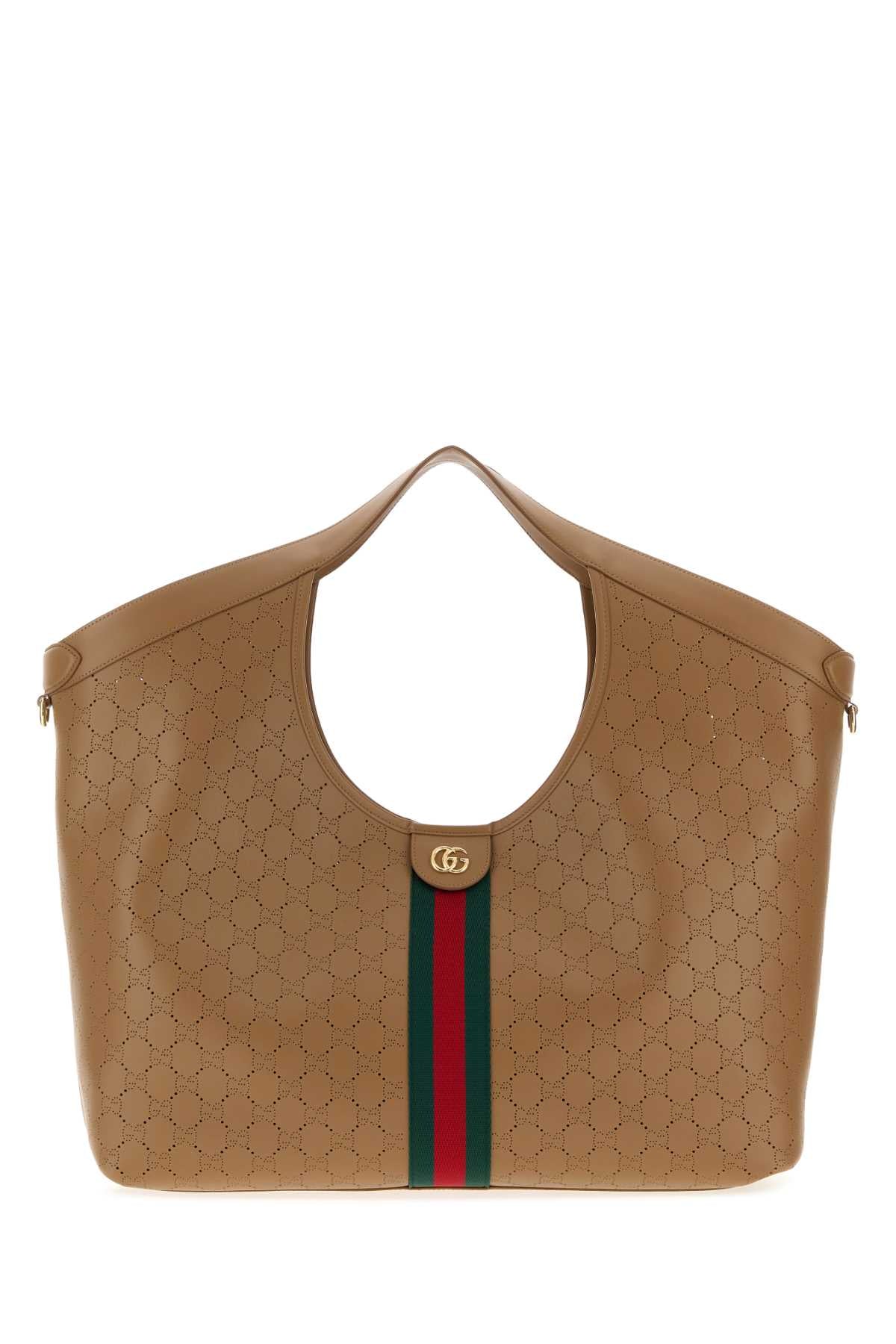 Gucci Camel Leather Large Gucci Giglio Shopping Bag