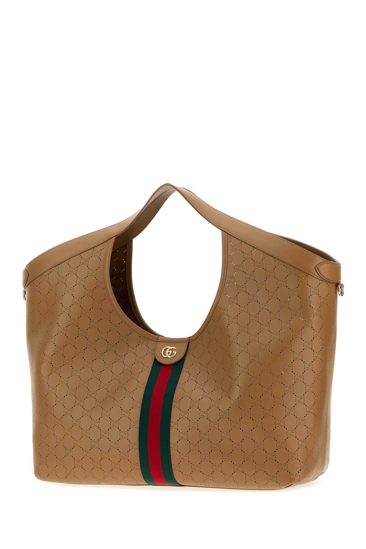 Gucci Camel Leather Large Gucci Giglio Shopping Bag