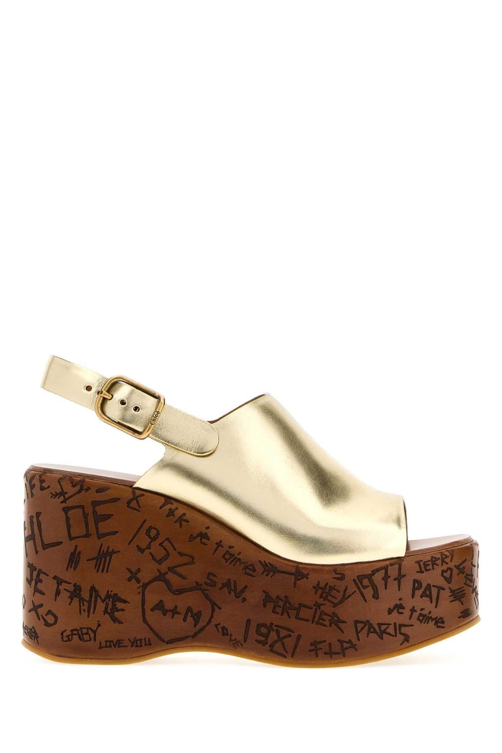 Chloe Gold Leather Maxime Wedge