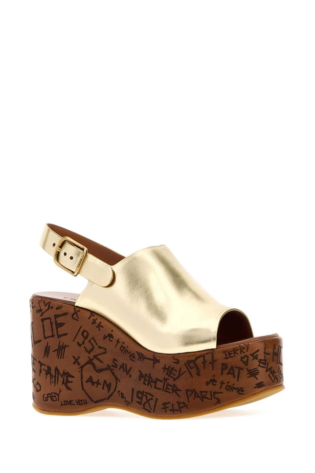 Chloe Gold Leather Maxime Wedge