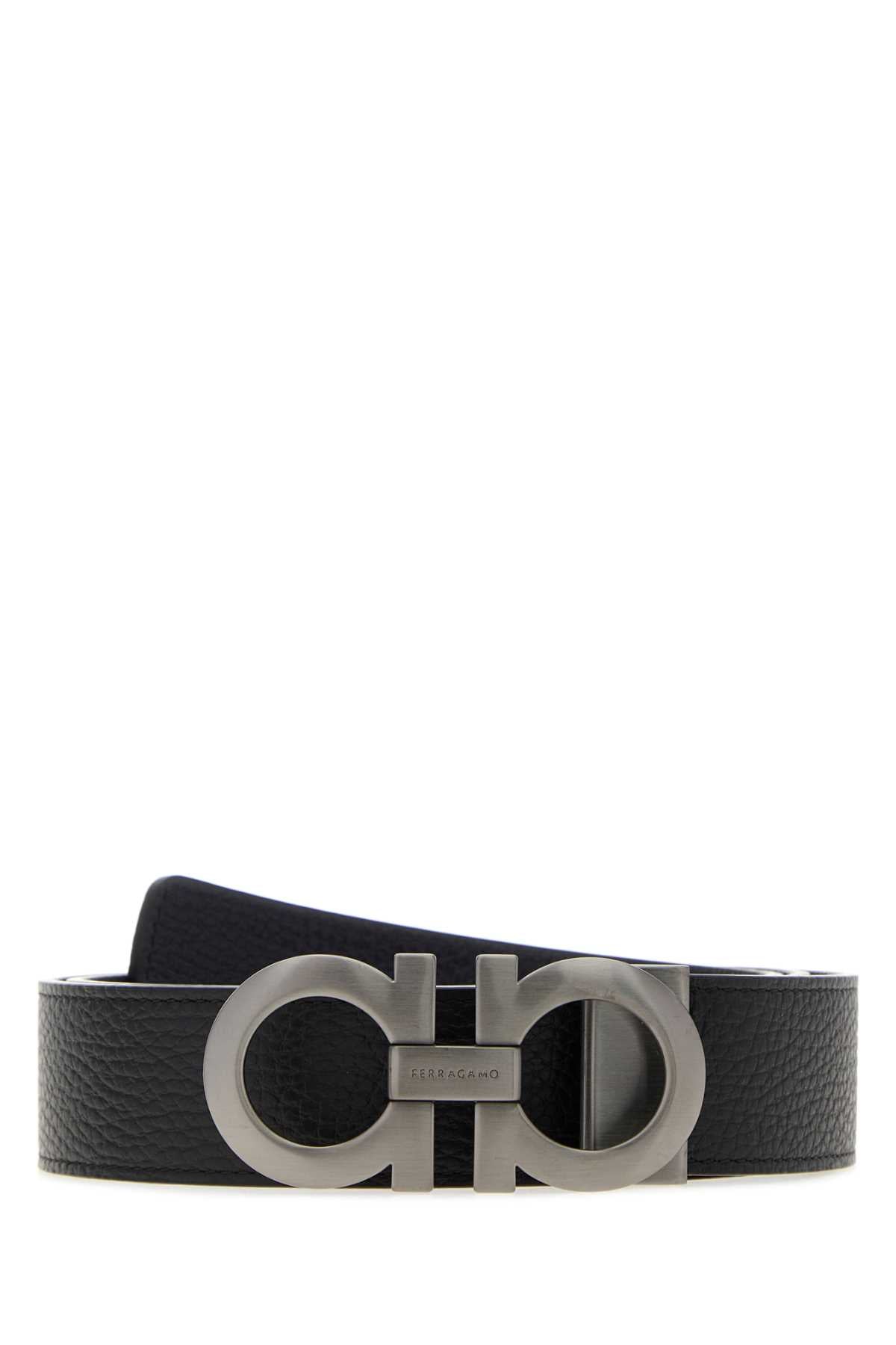 Salvatore Ferragamo Black Leather Reversible Belt