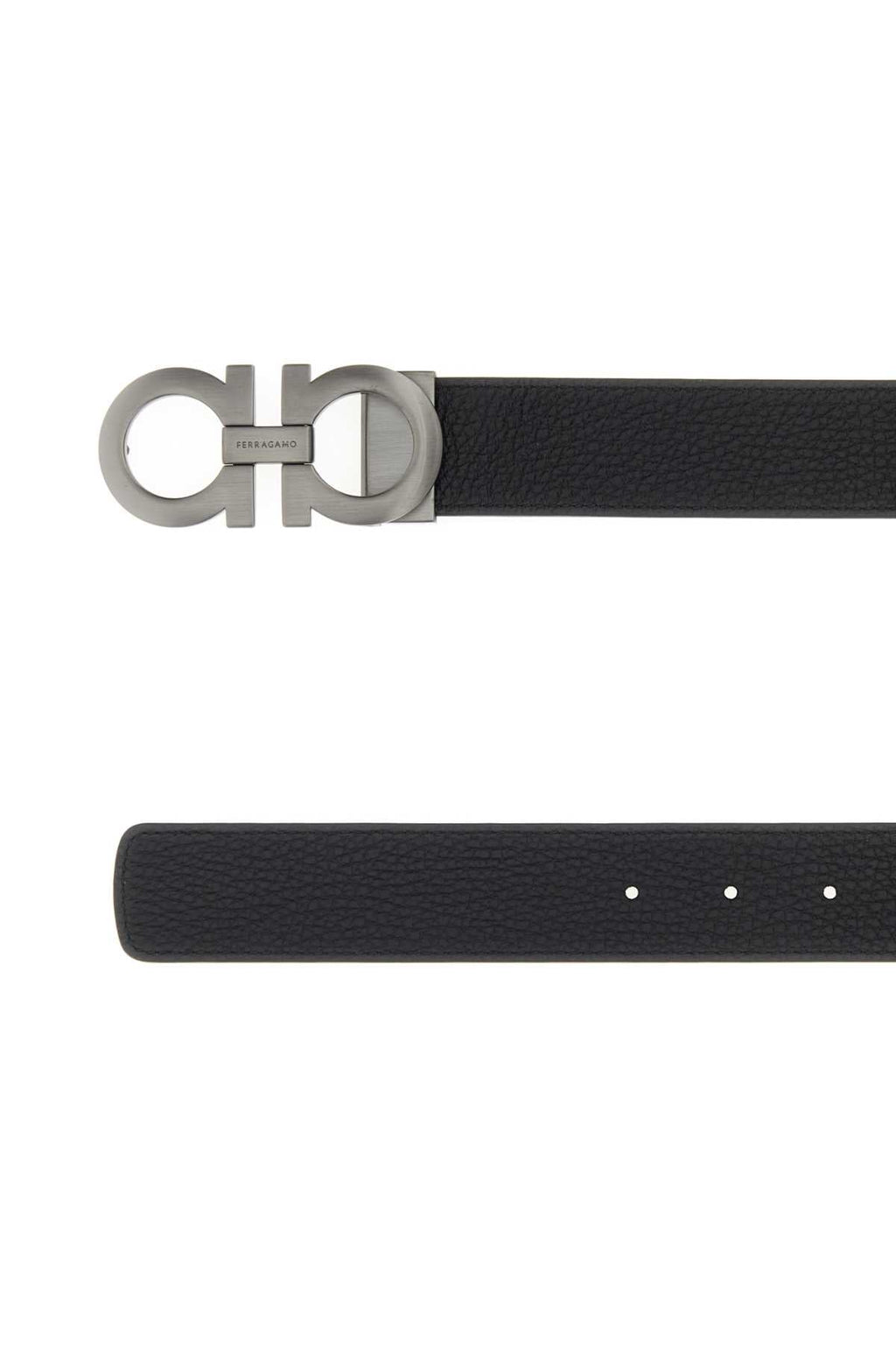 Salvatore Ferragamo Black Leather Reversible Belt