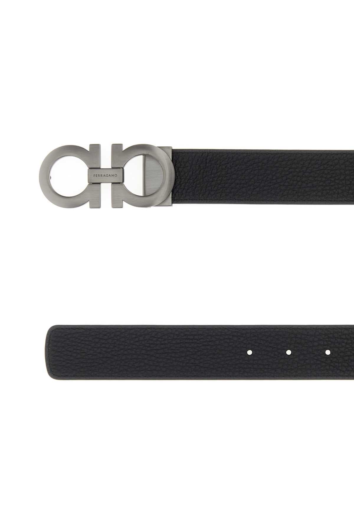 Salvatore Ferragamo Black Leather Reversible Belt