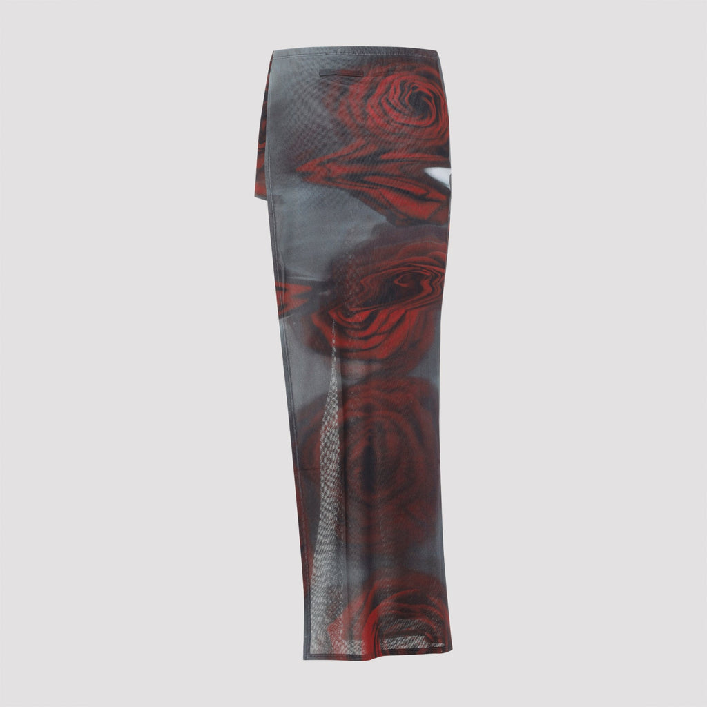 Jean Paul Gaultier Blurry Roses Asymmetric Midi Skirt