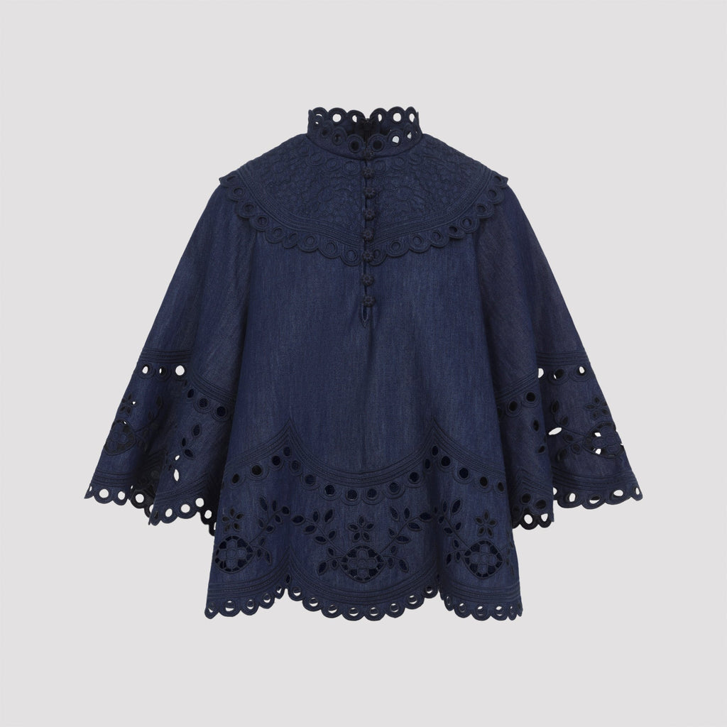 Zimmermann Mahon Broderie Denim Top