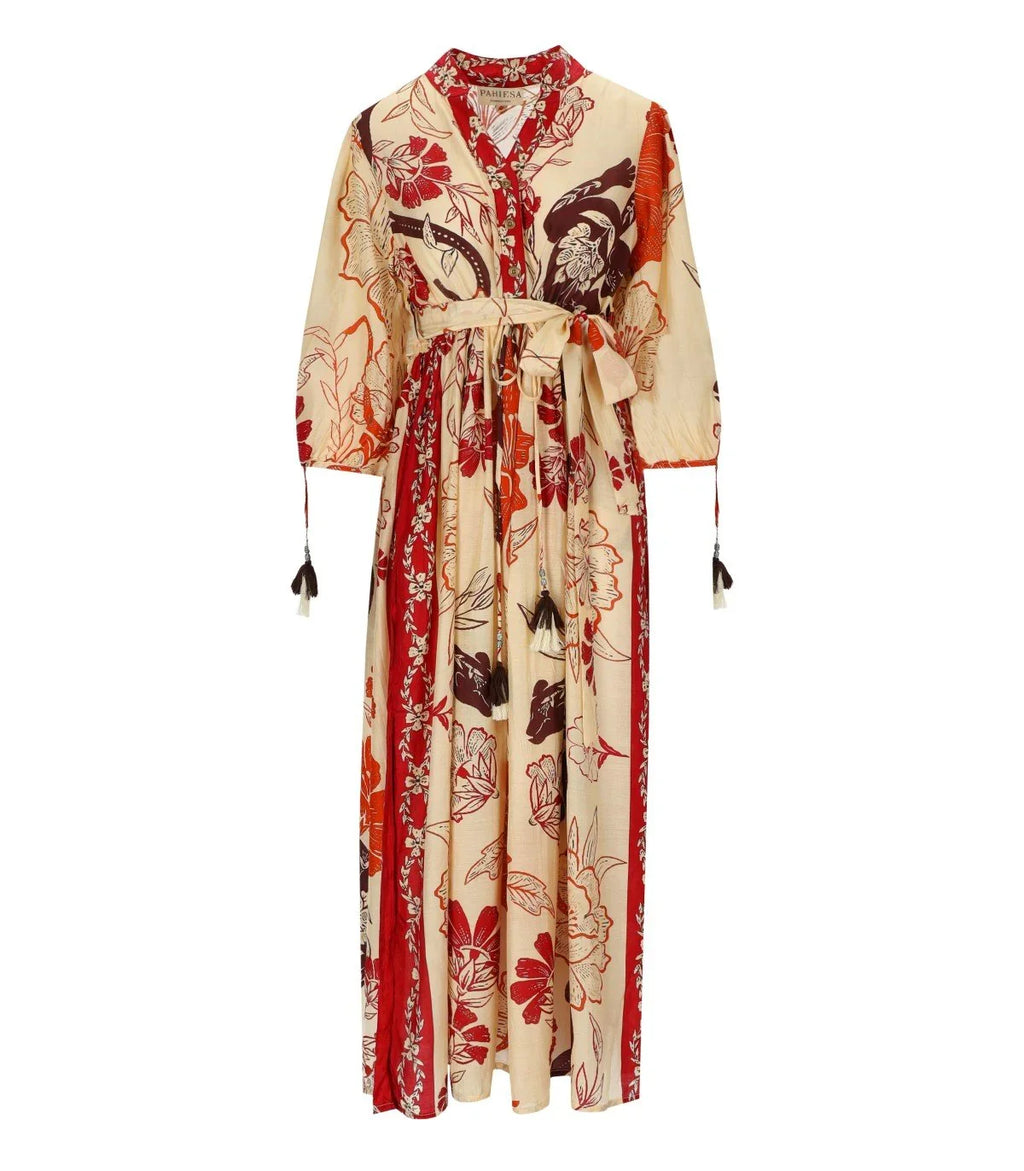 Pahiesa Formentera Ecru And Orange Shirt Dress