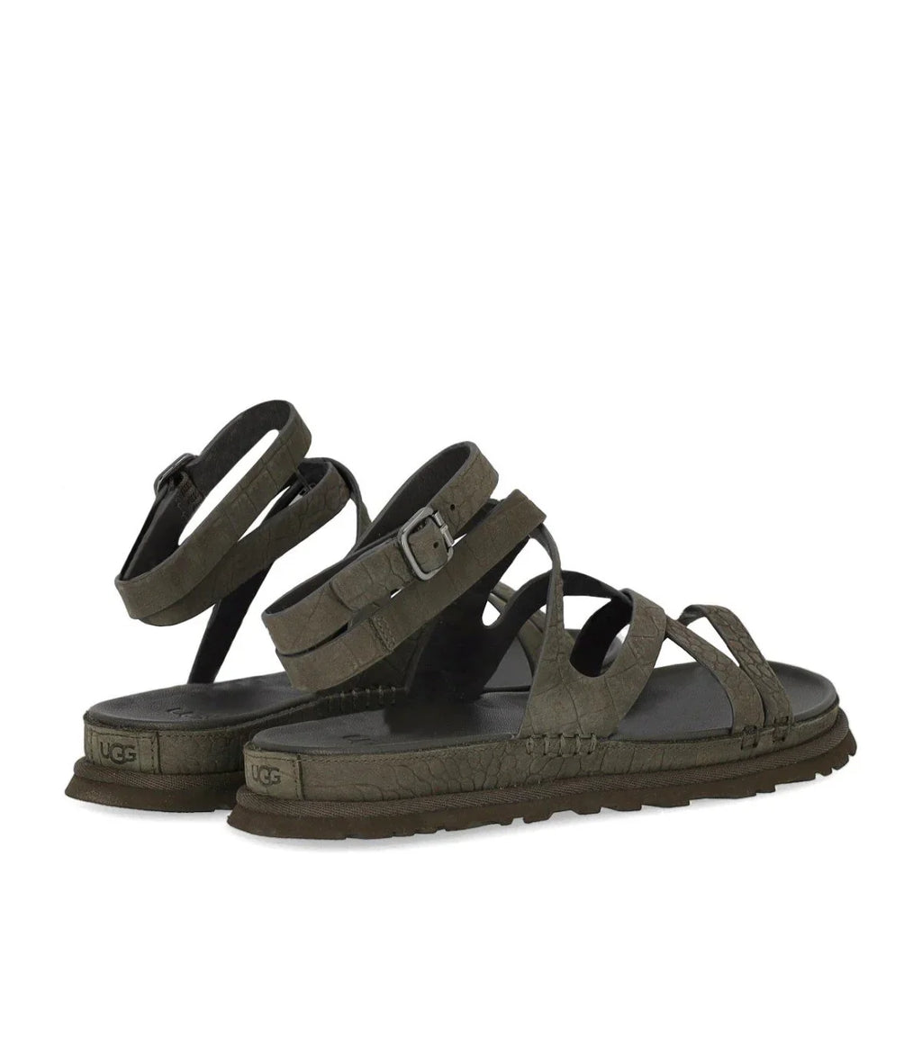 Ugg Goldengaze Embossed Ankle Wrap Dense Smoke Sandal
