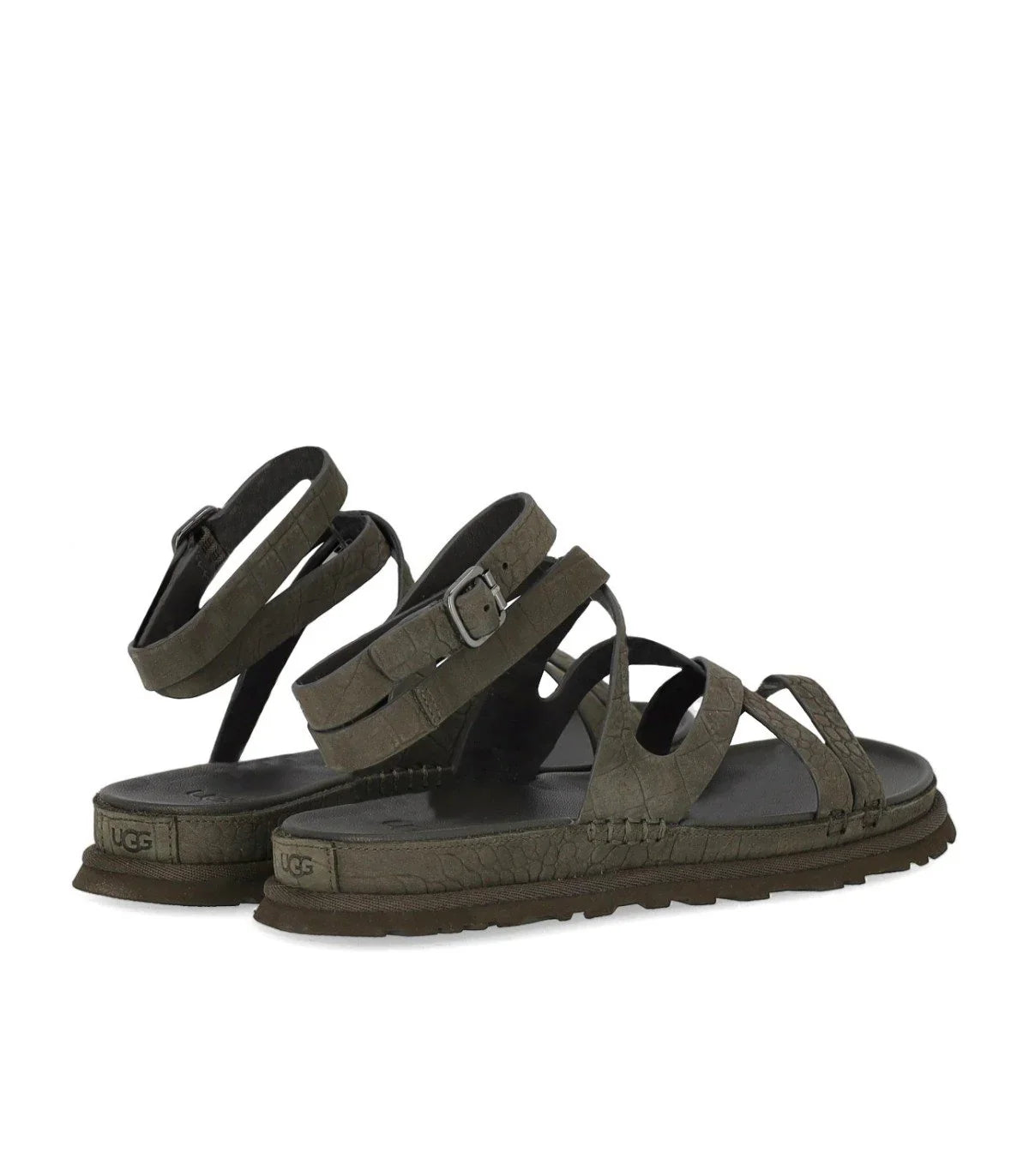 Ugg Goldengaze Embossed Ankle Wrap Dense Smoke Sandal