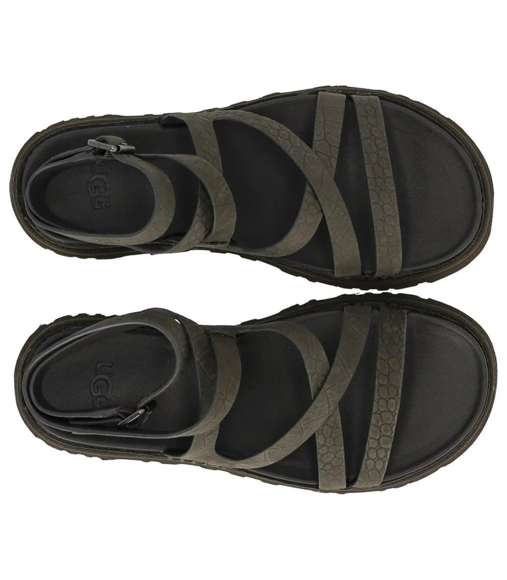 Ugg Goldengaze Embossed Ankle Wrap Dense Smoke Sandal