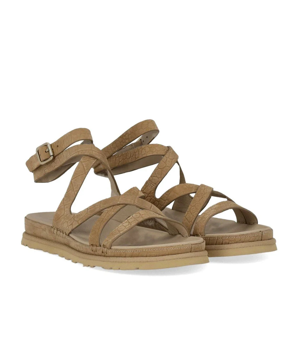 Ugg Goldengaze Embossed Ankle Wrap Mustard Seed Sandal