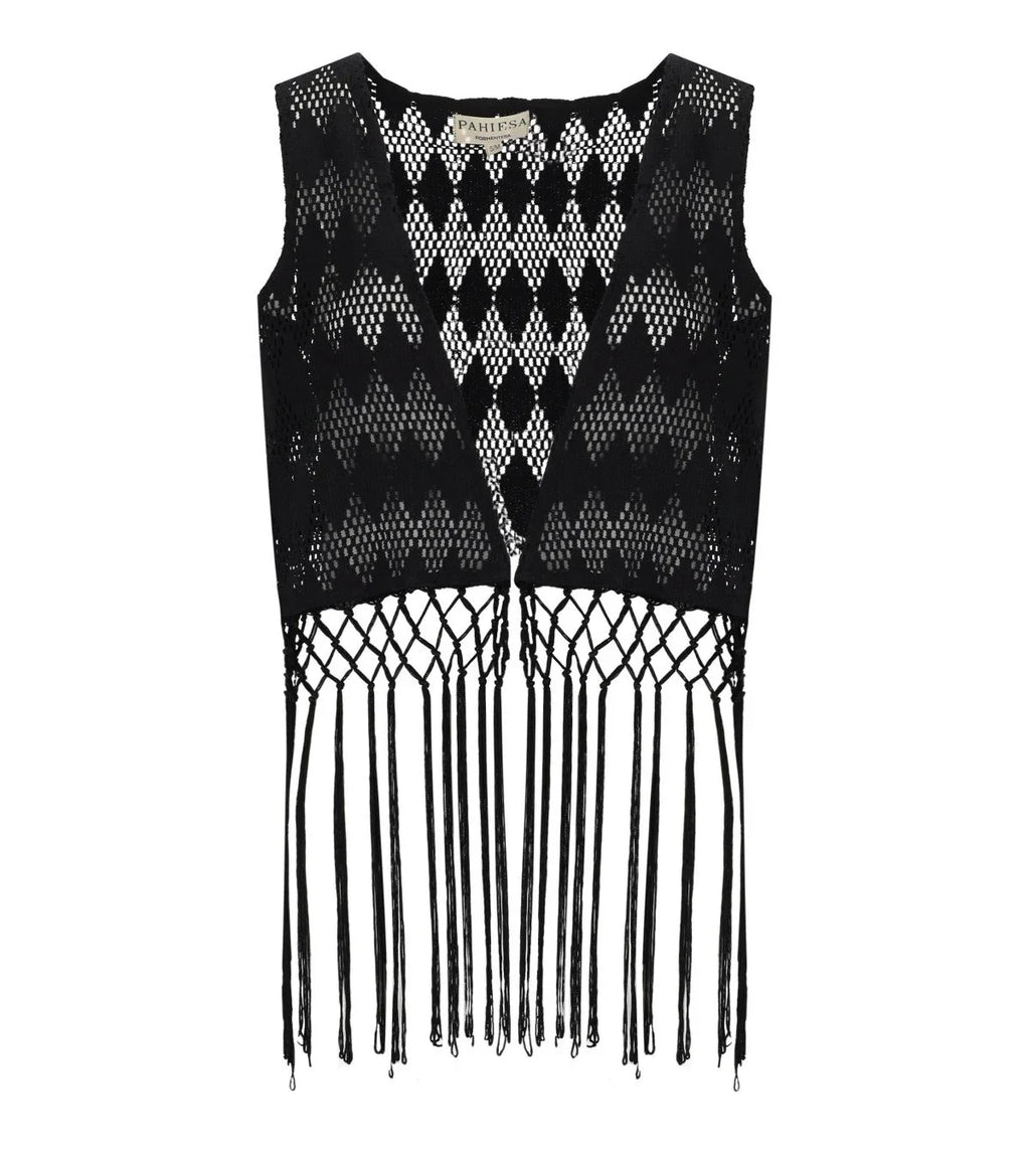 Pahiesa Formentera Black Crochet Vest