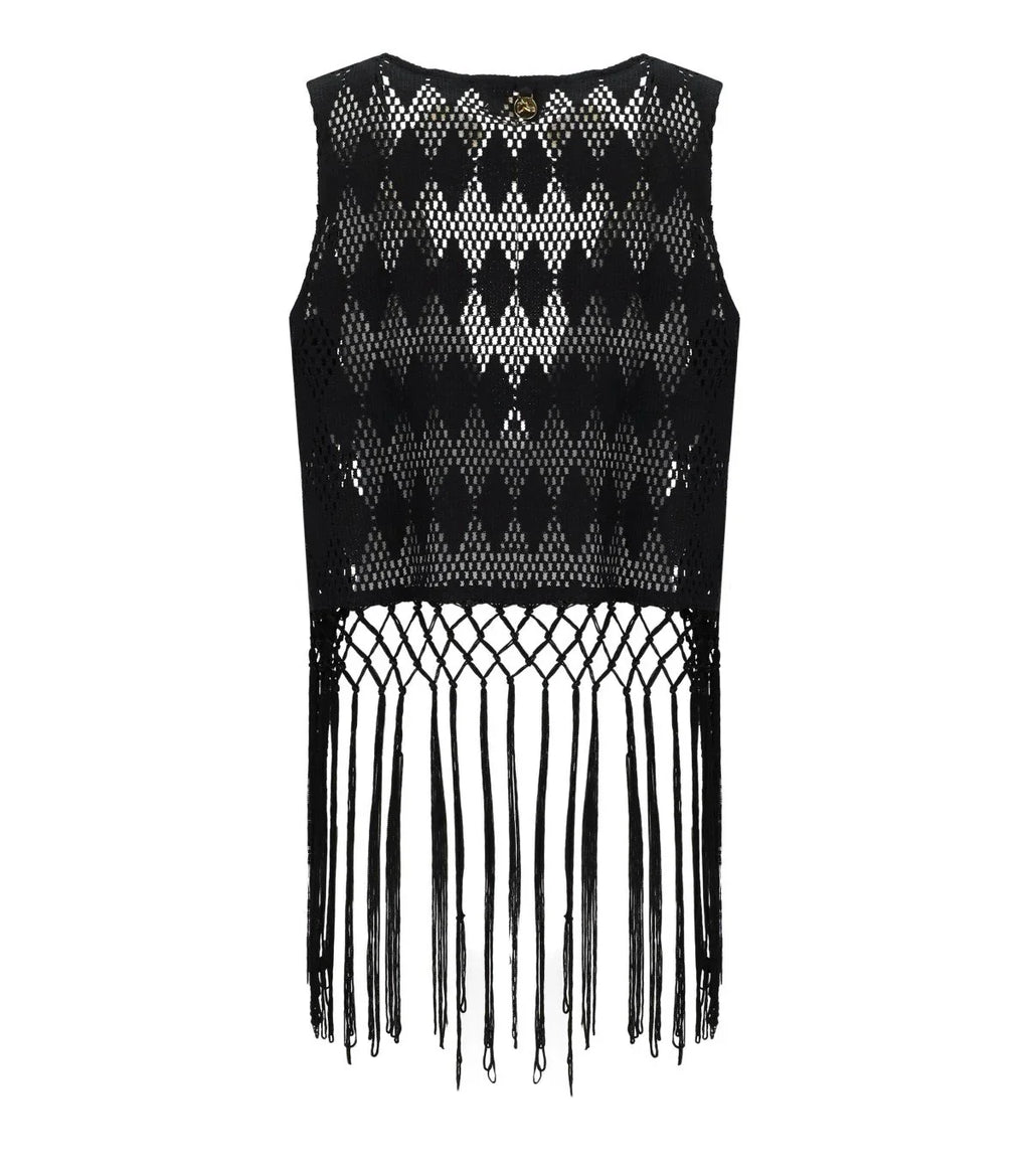 Pahiesa Formentera Black Crochet Vest