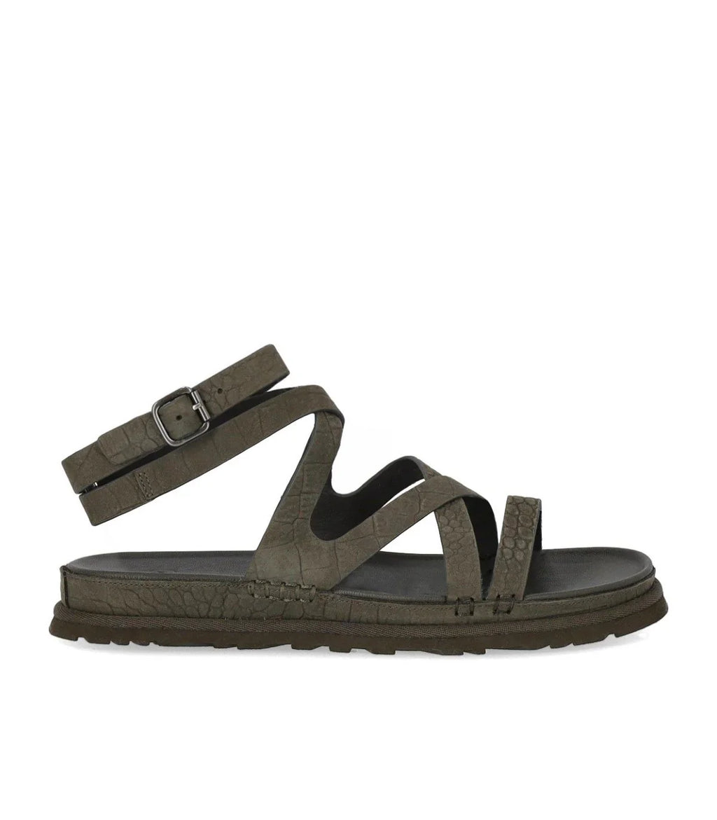 Ugg Goldengaze Embossed Ankle Wrap Dense Smoke Sandal