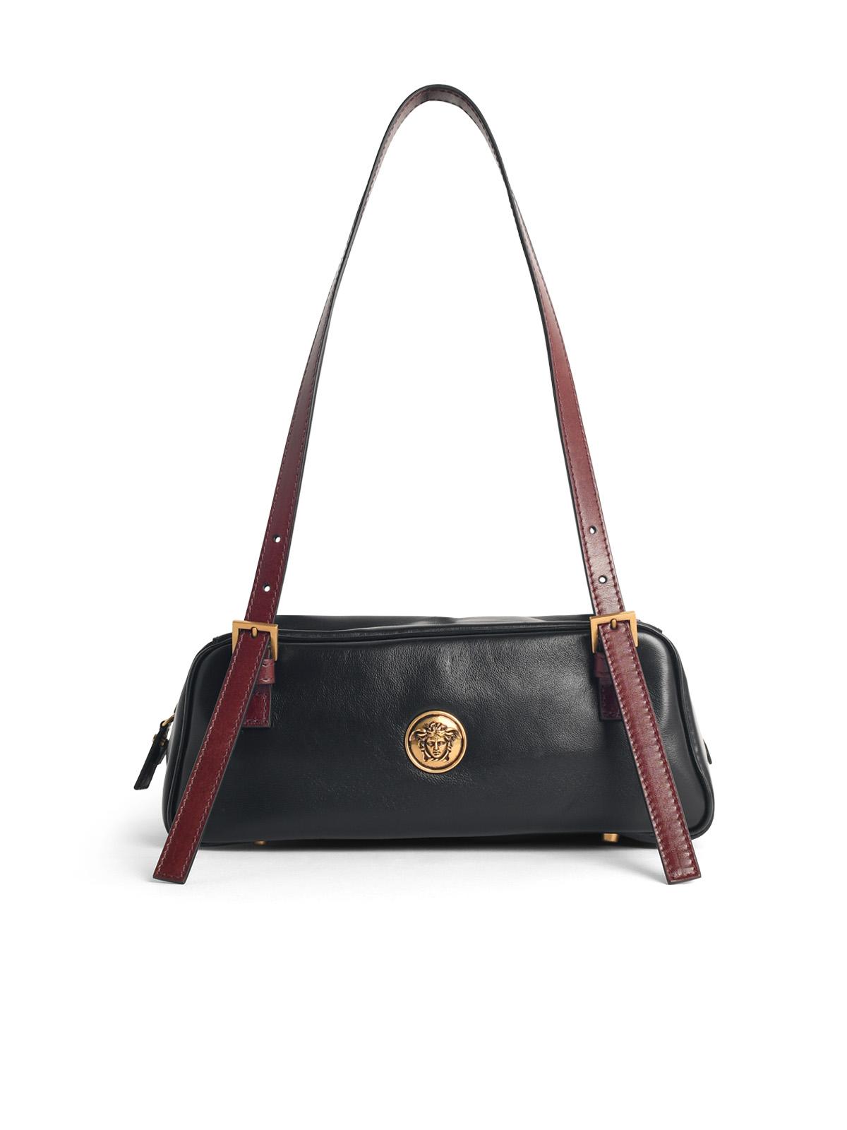 Versace 'Emblème' Black Nappa Lear Bowling Bag