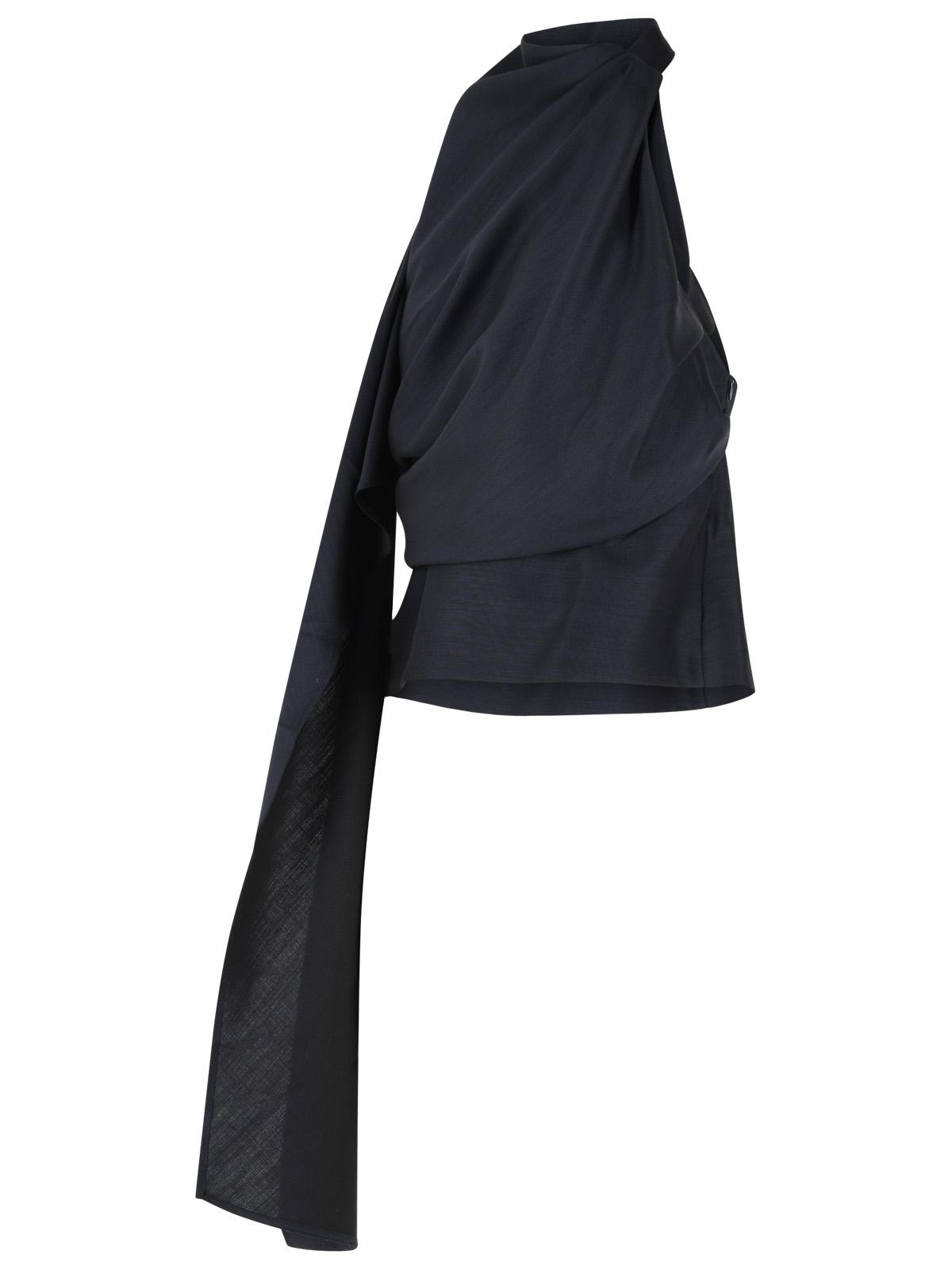 Róhe Draped Blouse In Navy Wool Blend