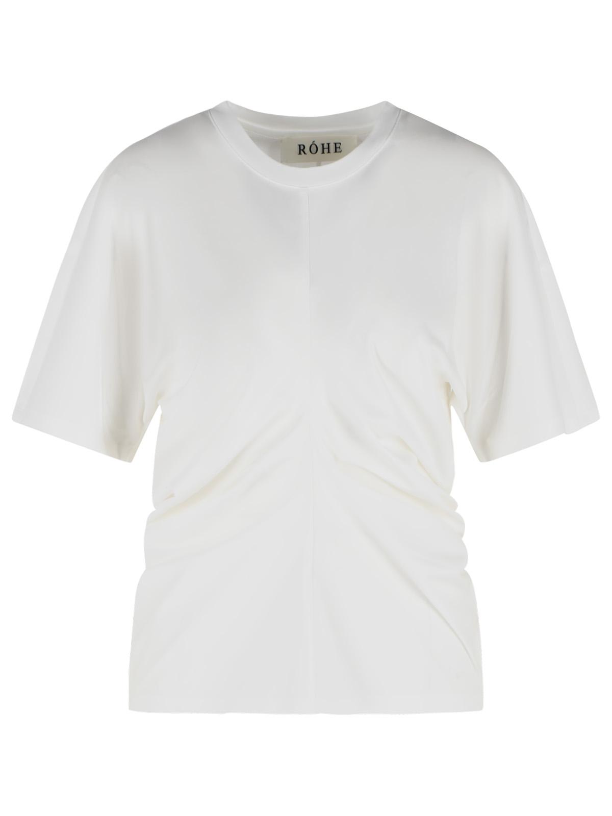 Róhe Draped T Shirt In White Cotton Blend