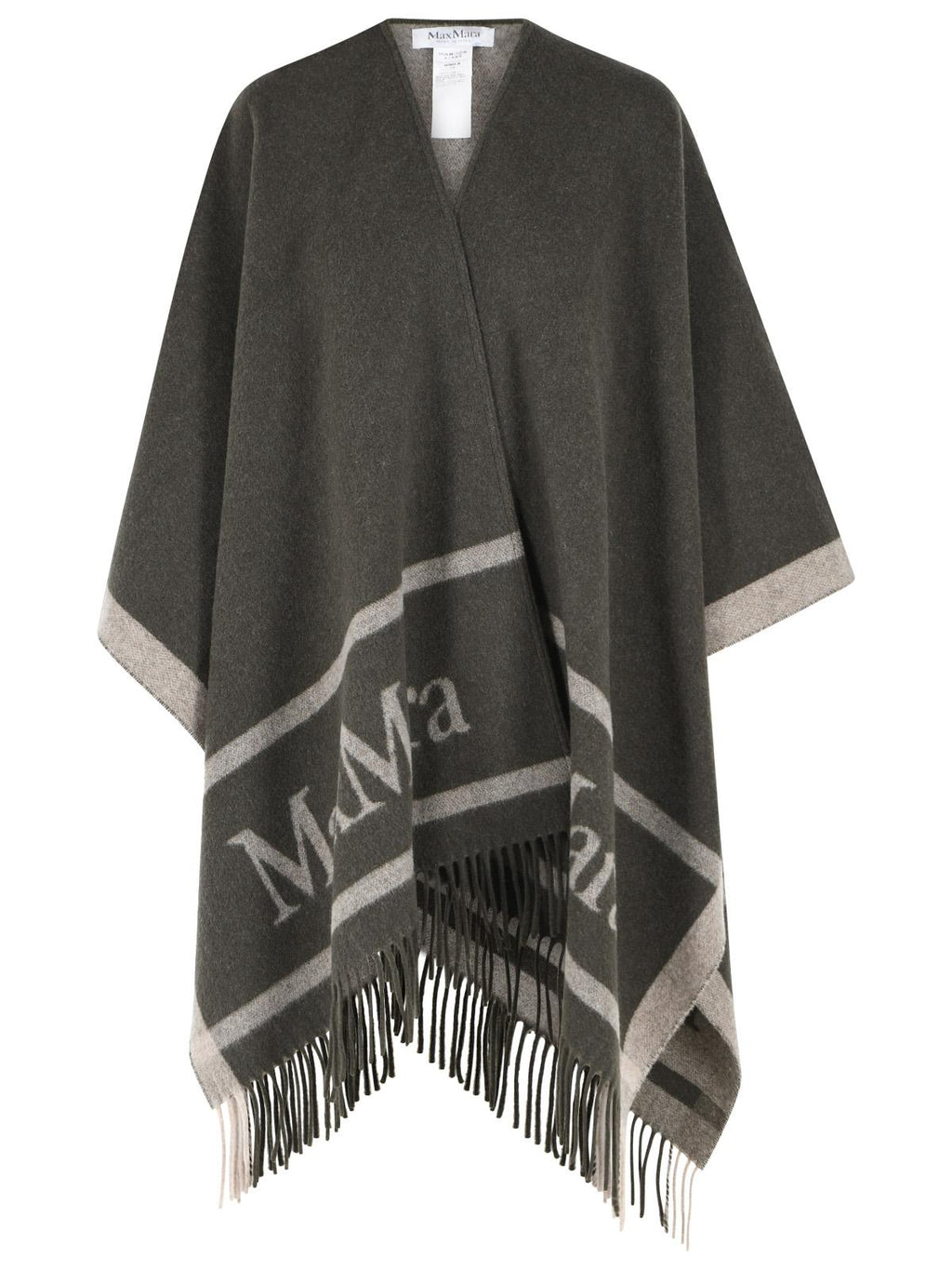 Max Mara 'Hilde' Green Jacquard Wool Poncho