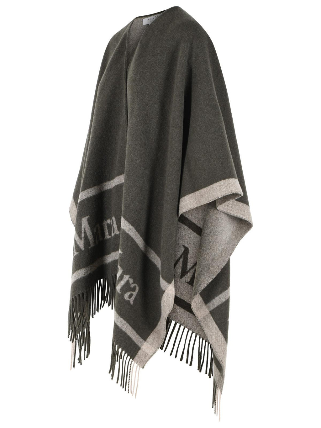 Max Mara 'Hilde' Green Jacquard Wool Poncho