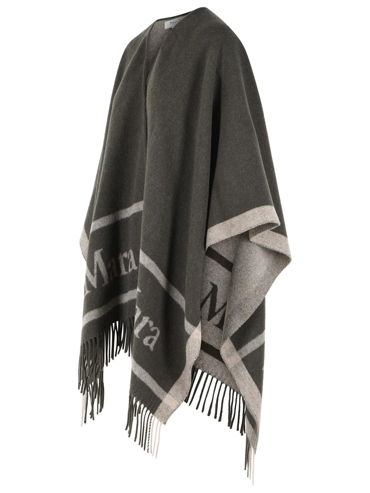 Max Mara 'Hilde' Green Jacquard Wool Poncho