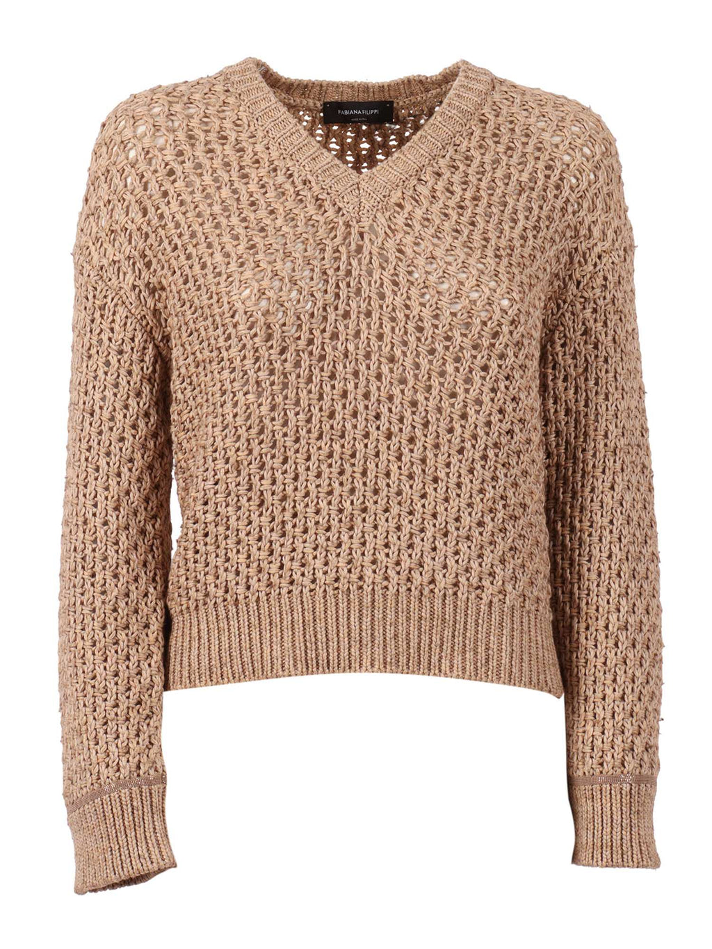 Fabiana Filippi Maglia Scollo V In Filato Stampato Punto Crochet Color Acero