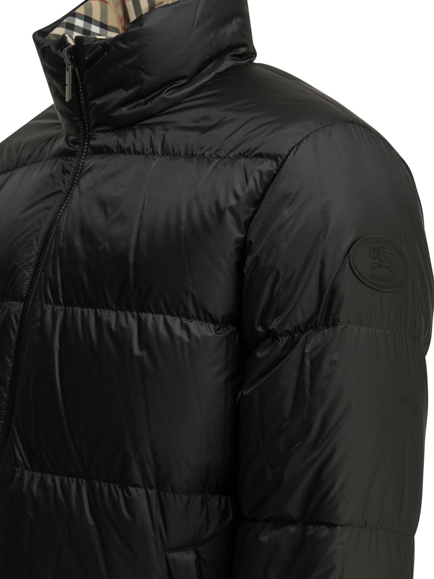Burberry "Snowdon Check Reversible" Short Down Jacket