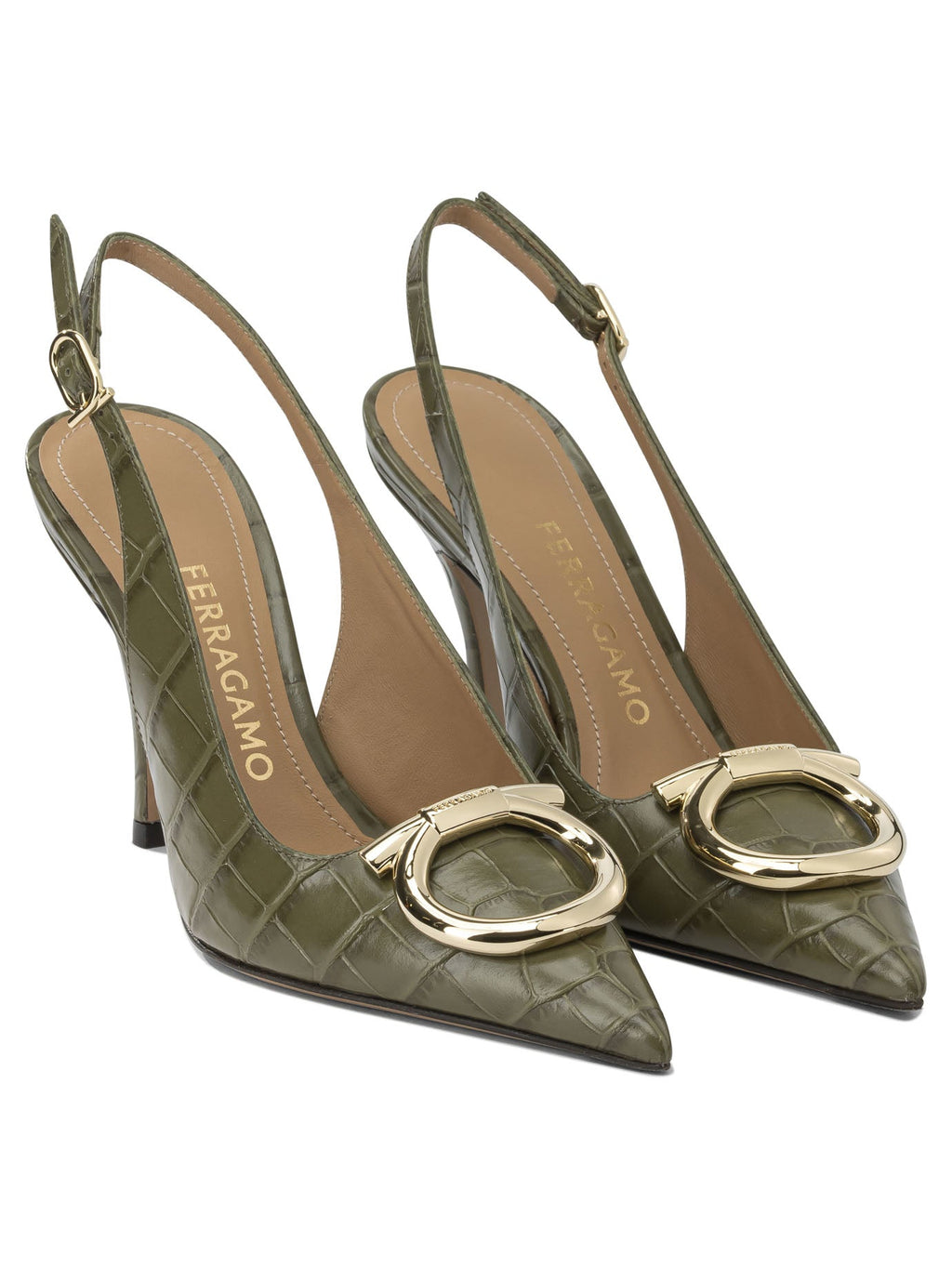 Ferragamo "Sara Croc 65 Mm" Slingback