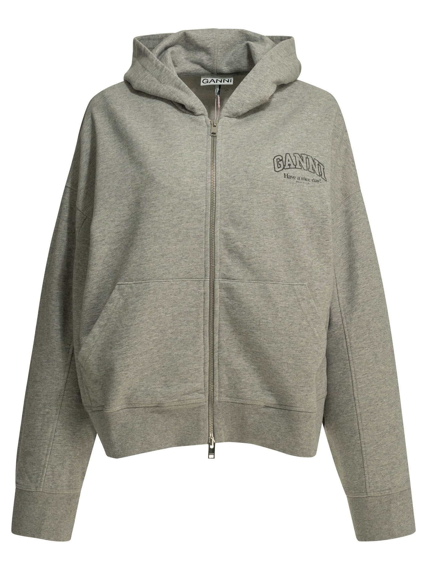 Ganni Sweatshirt With Zipper And Logo