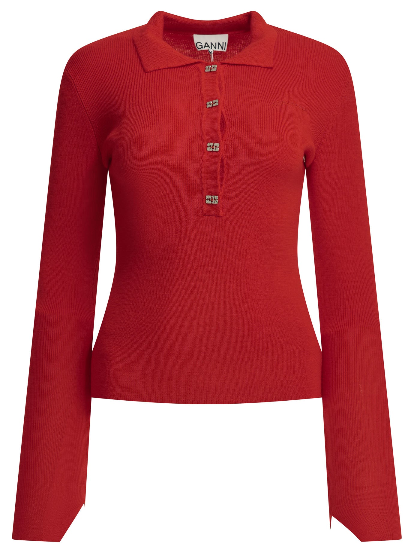 Ganni Merino Wool Polo Sweater