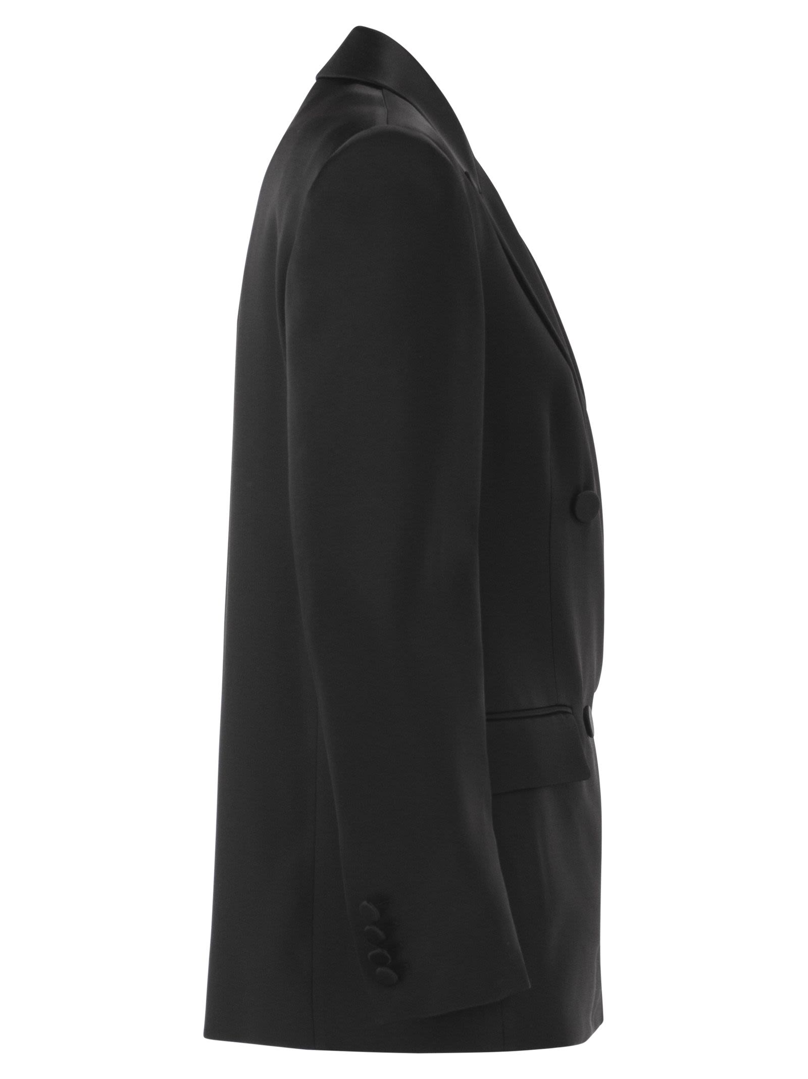 Maxmara Studio Msearca – Double Breasted Blazer In Fluid Satin