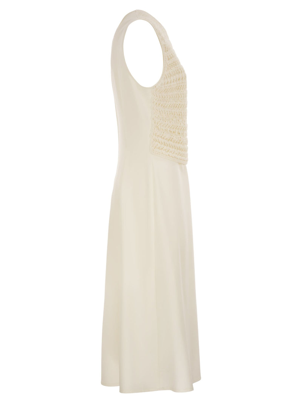 Fabiana Filippi Midi Dress With Crochet Bodice And Fluid Skirt