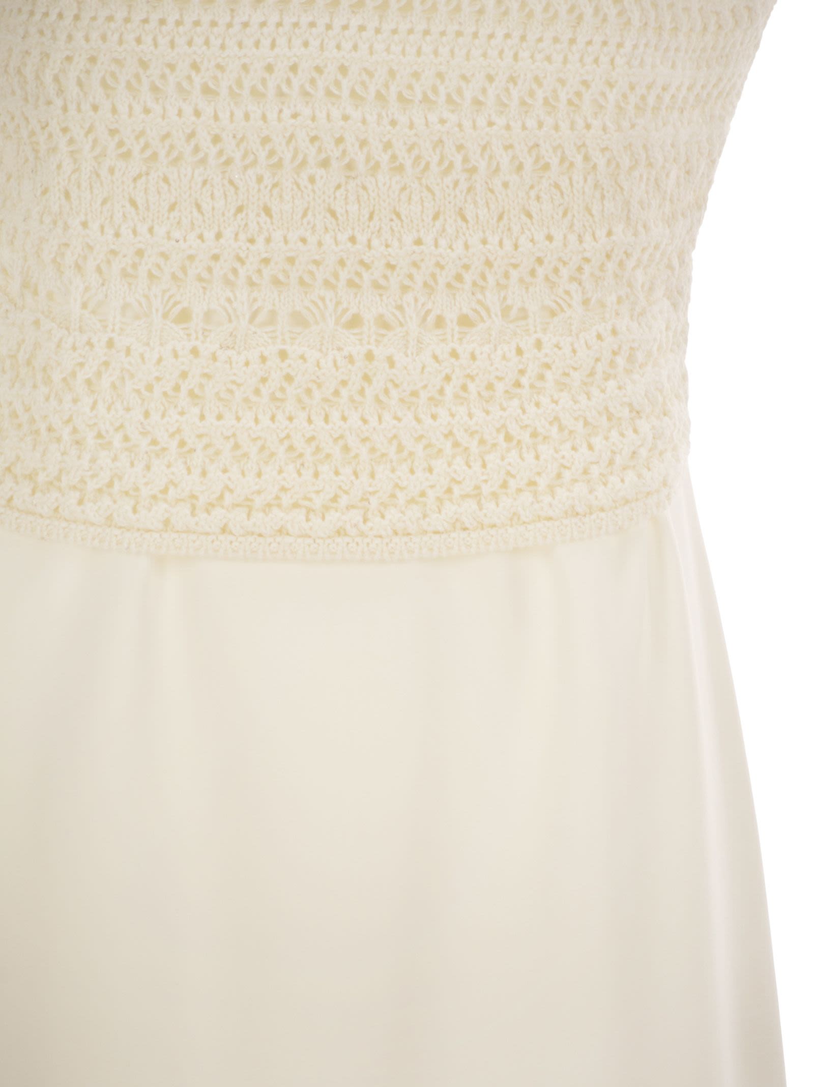Fabiana Filippi Midi Dress With Crochet Bodice And Fluid Skirt
