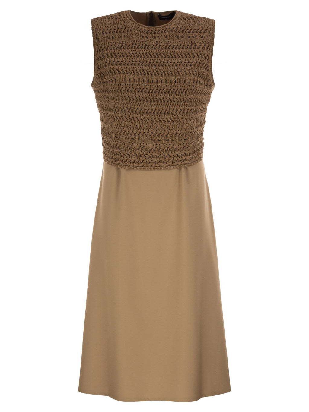 Fabiana Filippi Midi Dress With Crochet Bodice And Fluid Skirt