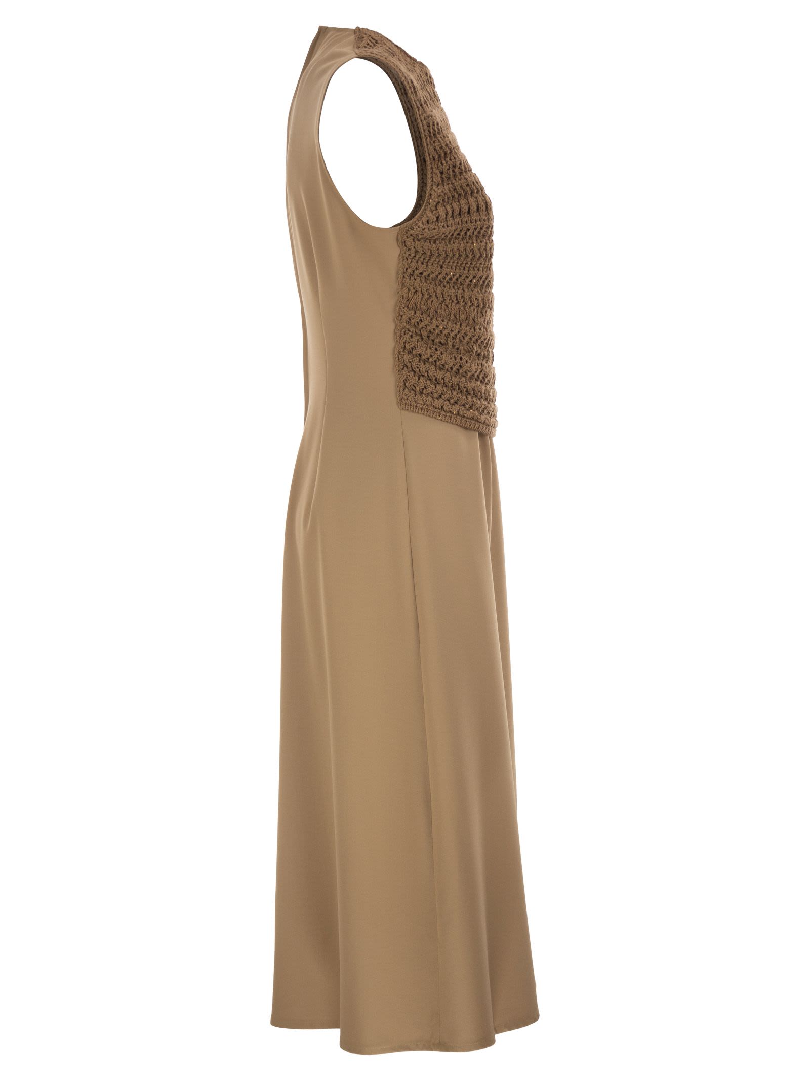Fabiana Filippi Midi Dress With Crochet Bodice And Fluid Skirt