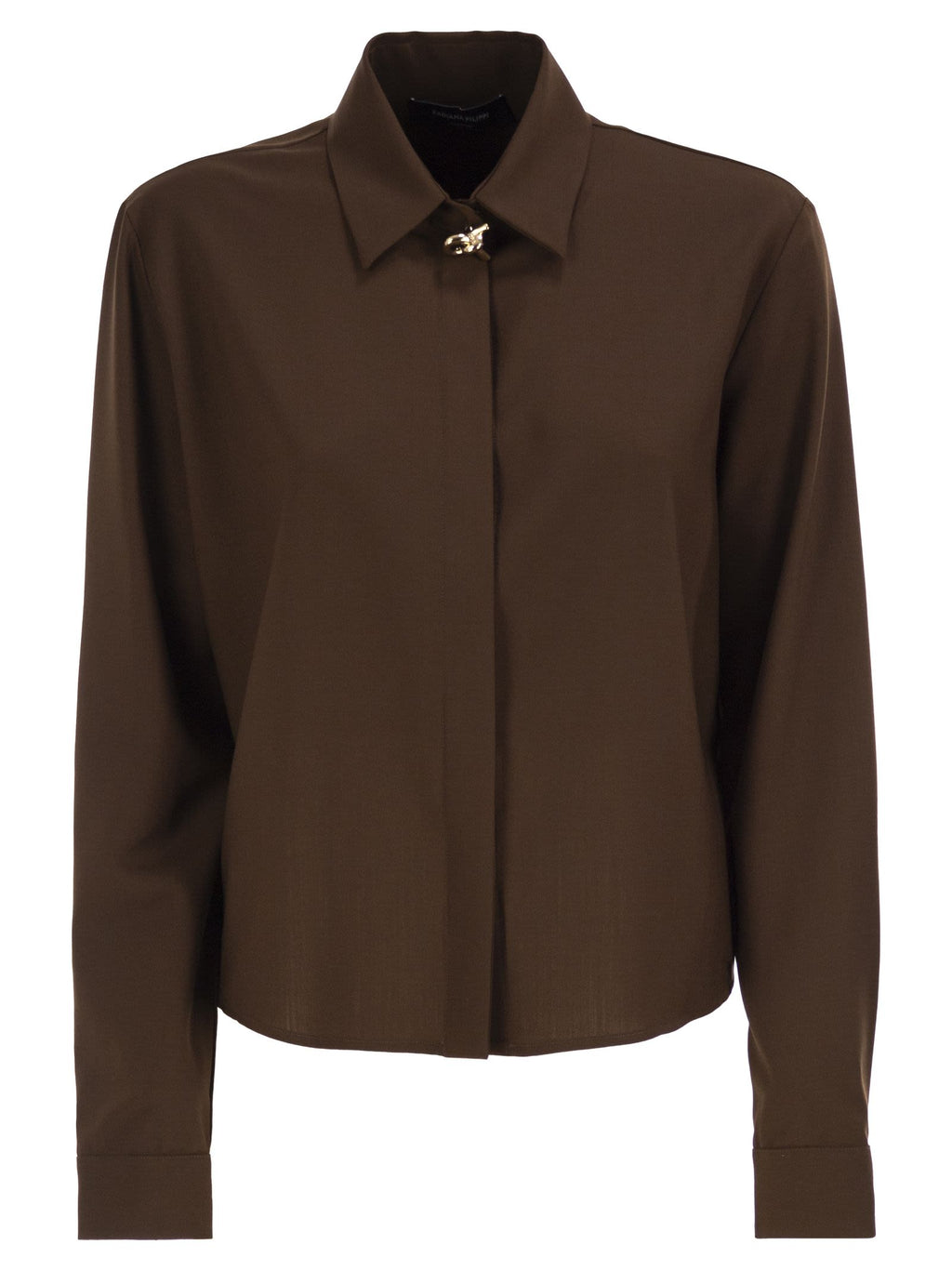 Fabiana Filippi Virgin Wool Stretch Shirt With Zama Jewel Detail
