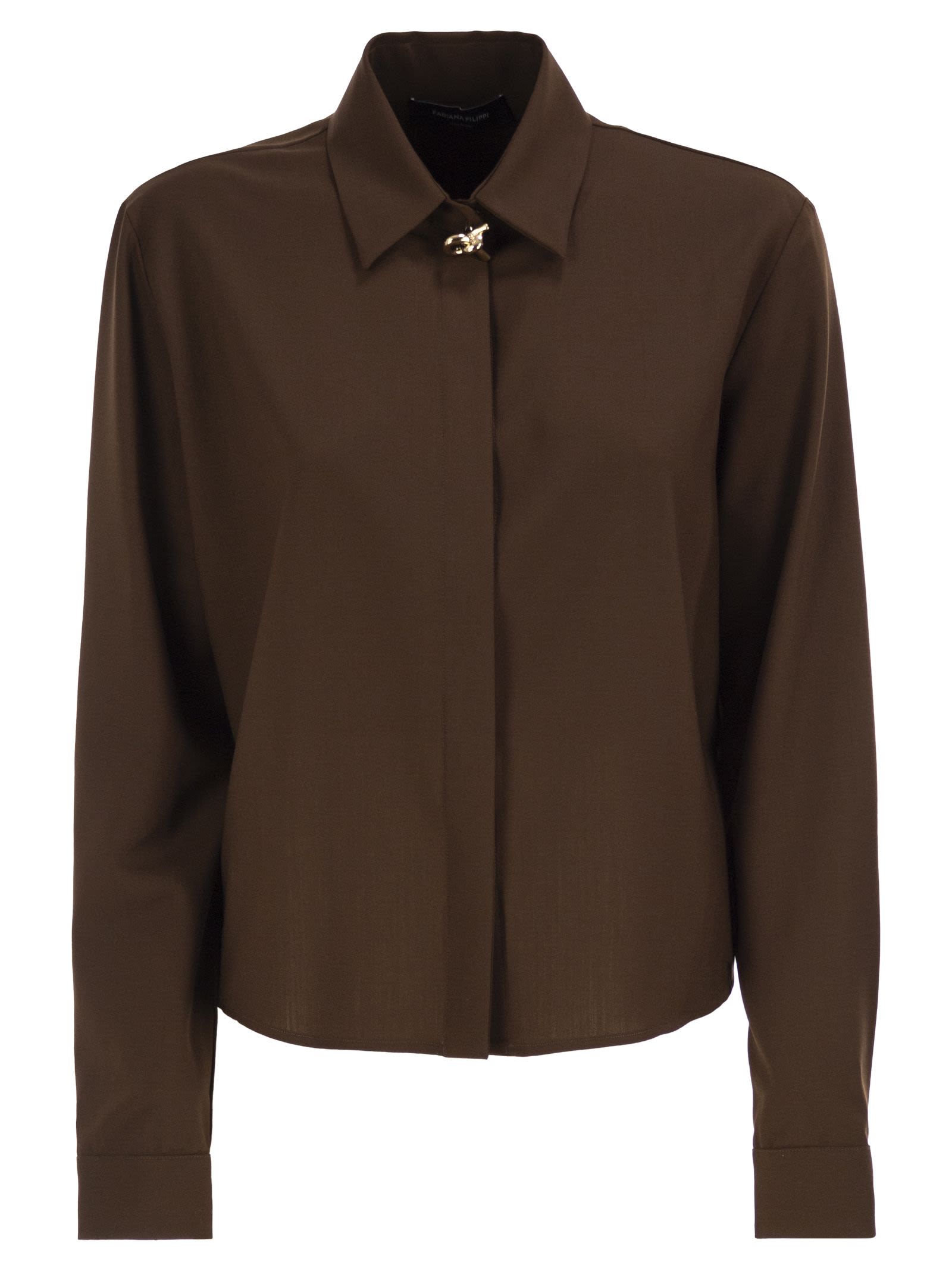 Fabiana Filippi Virgin Wool Stretch Shirt With Zama Jewel Detail