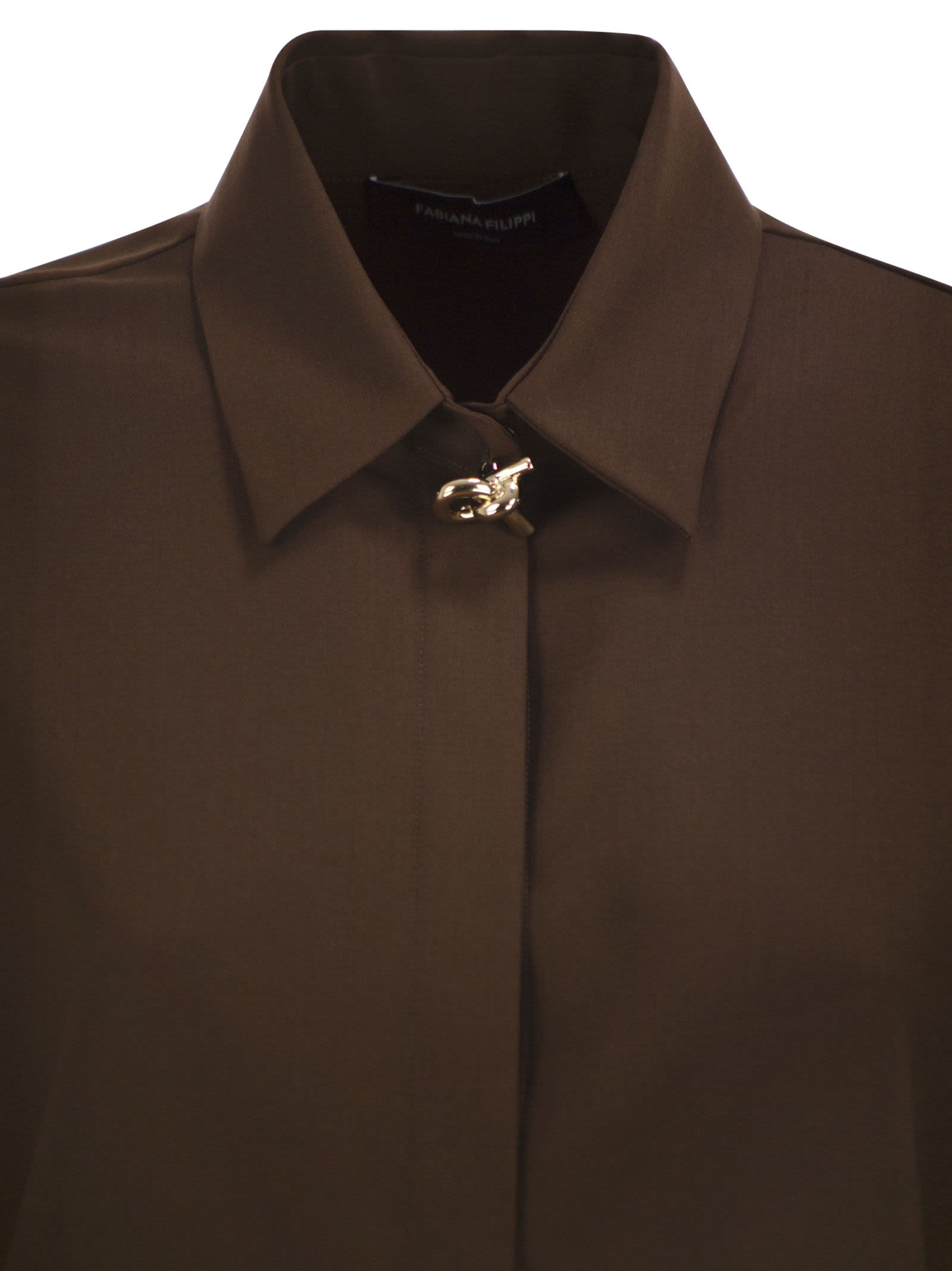 Fabiana Filippi Virgin Wool Stretch Shirt With Zama Jewel Detail