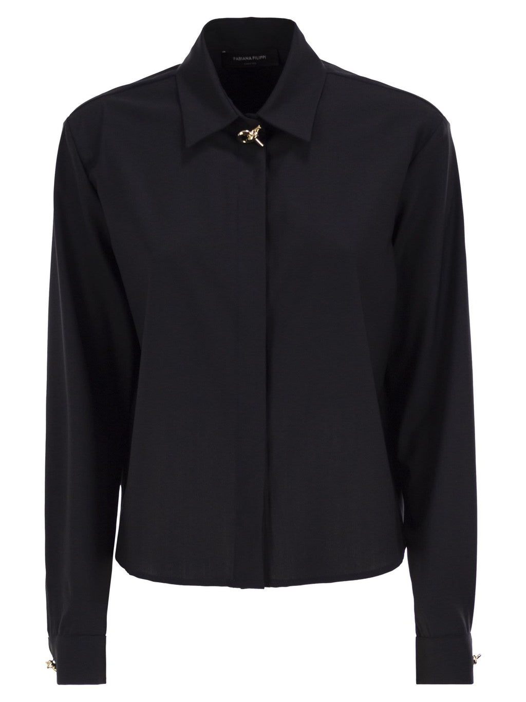 Fabiana Filippi Virgin Wool Stretch Shirt With Zama Jewel Detail