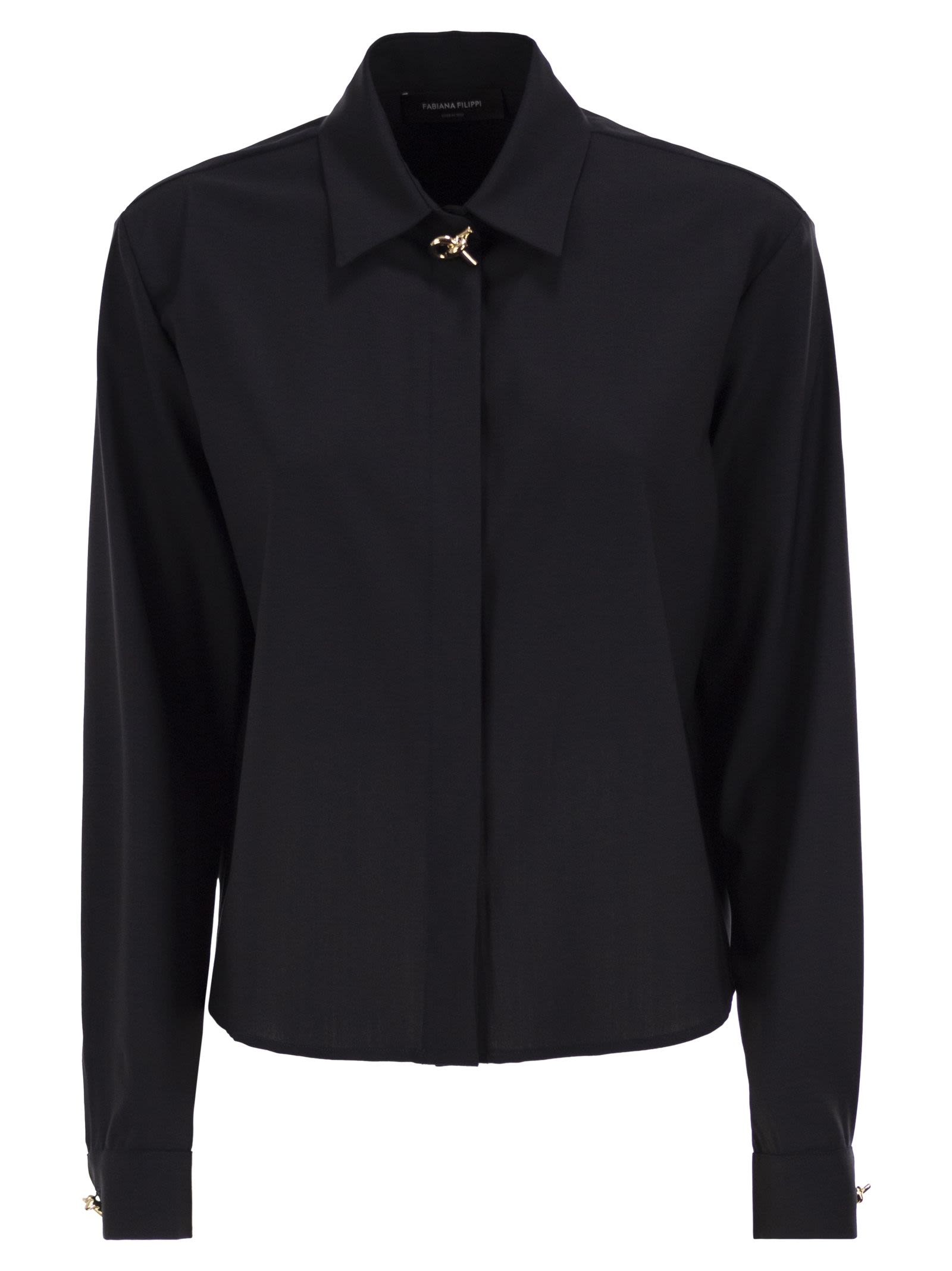 Fabiana Filippi Virgin Wool Stretch Shirt With Zama Jewel Detail