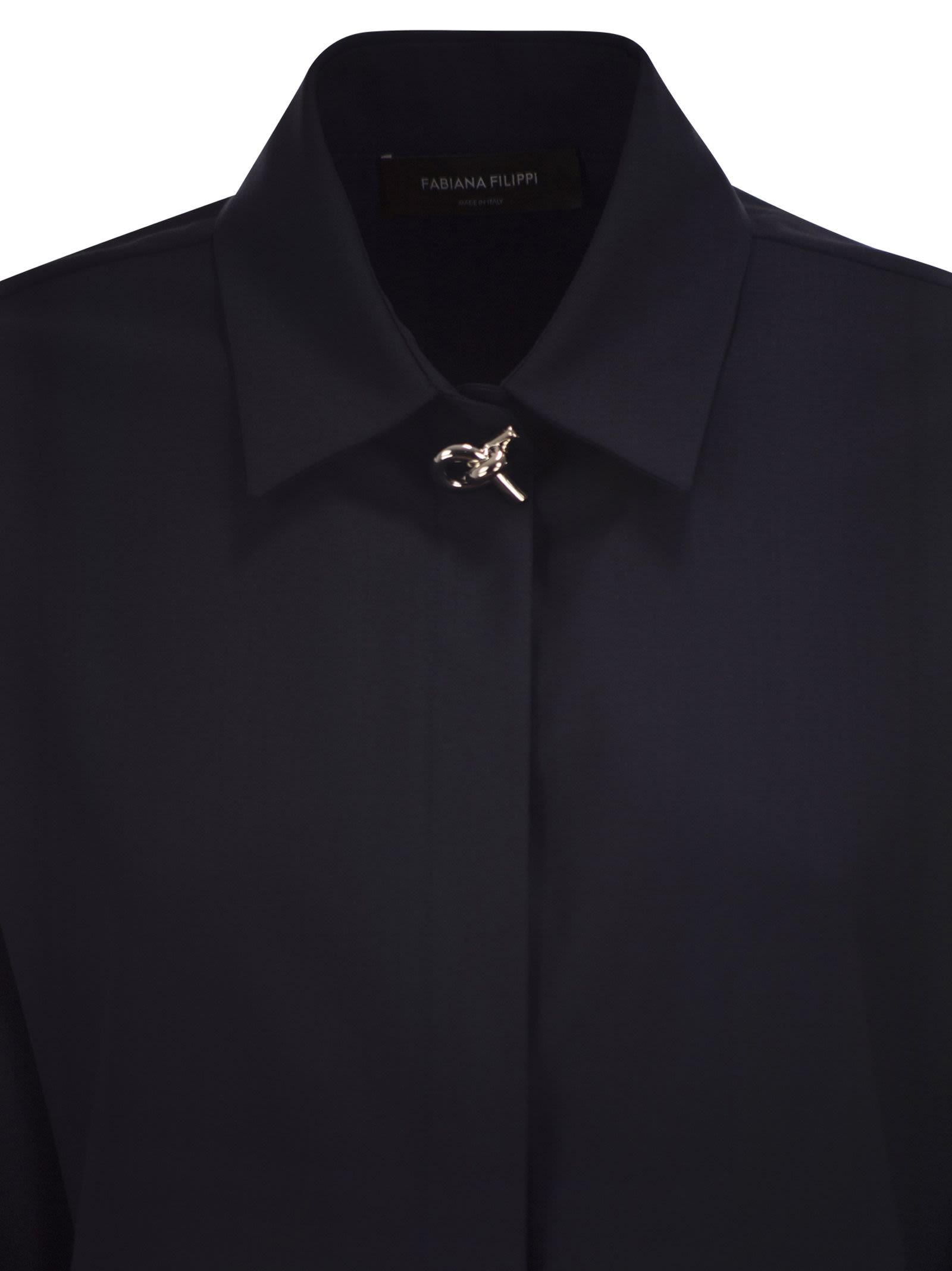 Fabiana Filippi Virgin Wool Stretch Shirt With Zama Jewel Detail