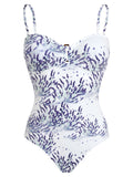 Vilebrequin Women’s One Piece Swimsuit With Lavender Print And Sweetheart Neckline