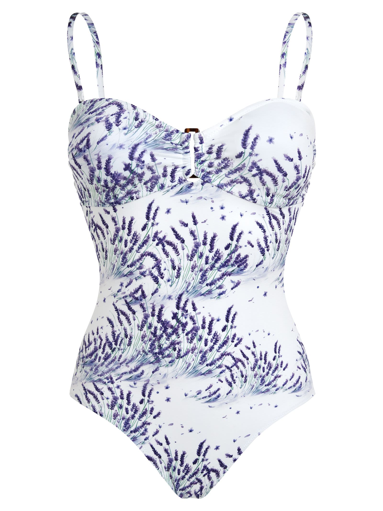 Vilebrequin Women’s One Piece Swimsuit With Lavender Print And Sweetheart Neckline