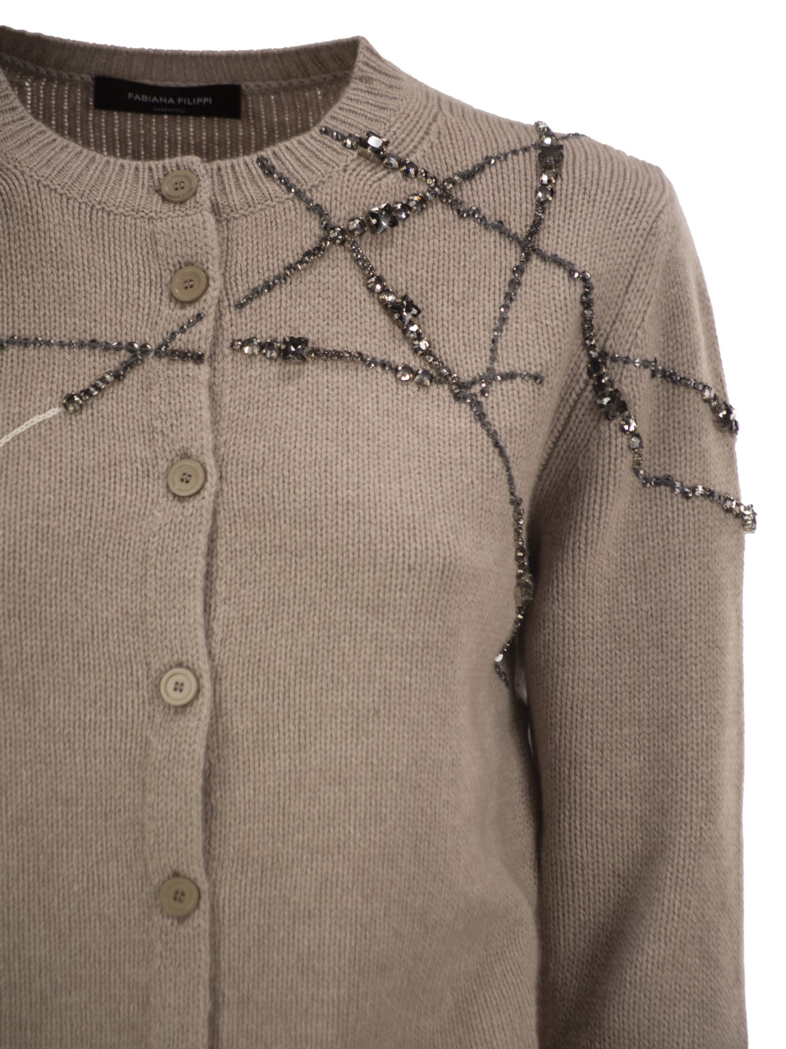 Fabiana Filippi Virgin Wool, Silk And Cashmere Cardigan With Jewel Embroidery