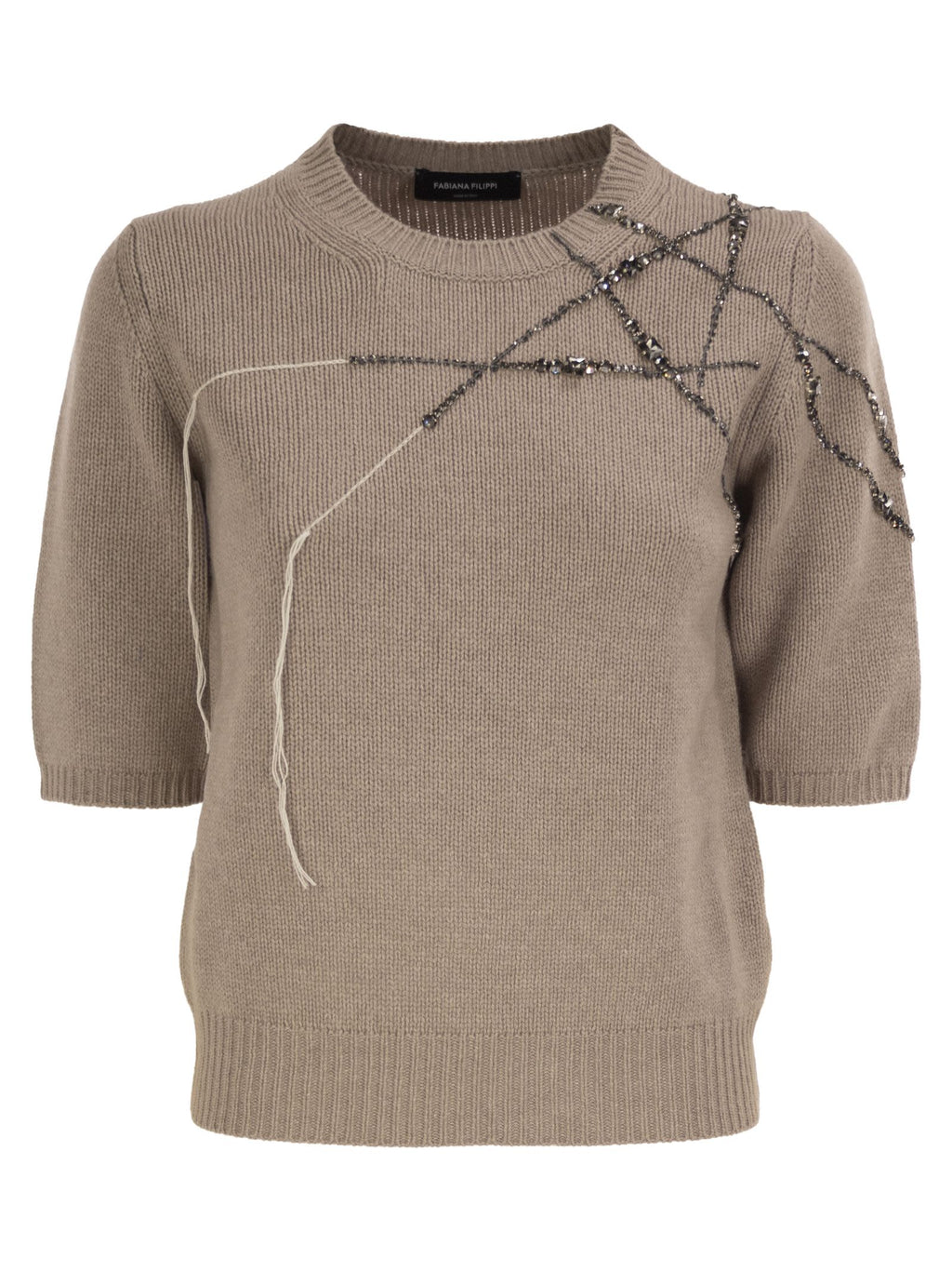 Fabiana Filippi Wool, Silk And Cashmere Sweater With Jewel Embroidery And Rhinestone Details