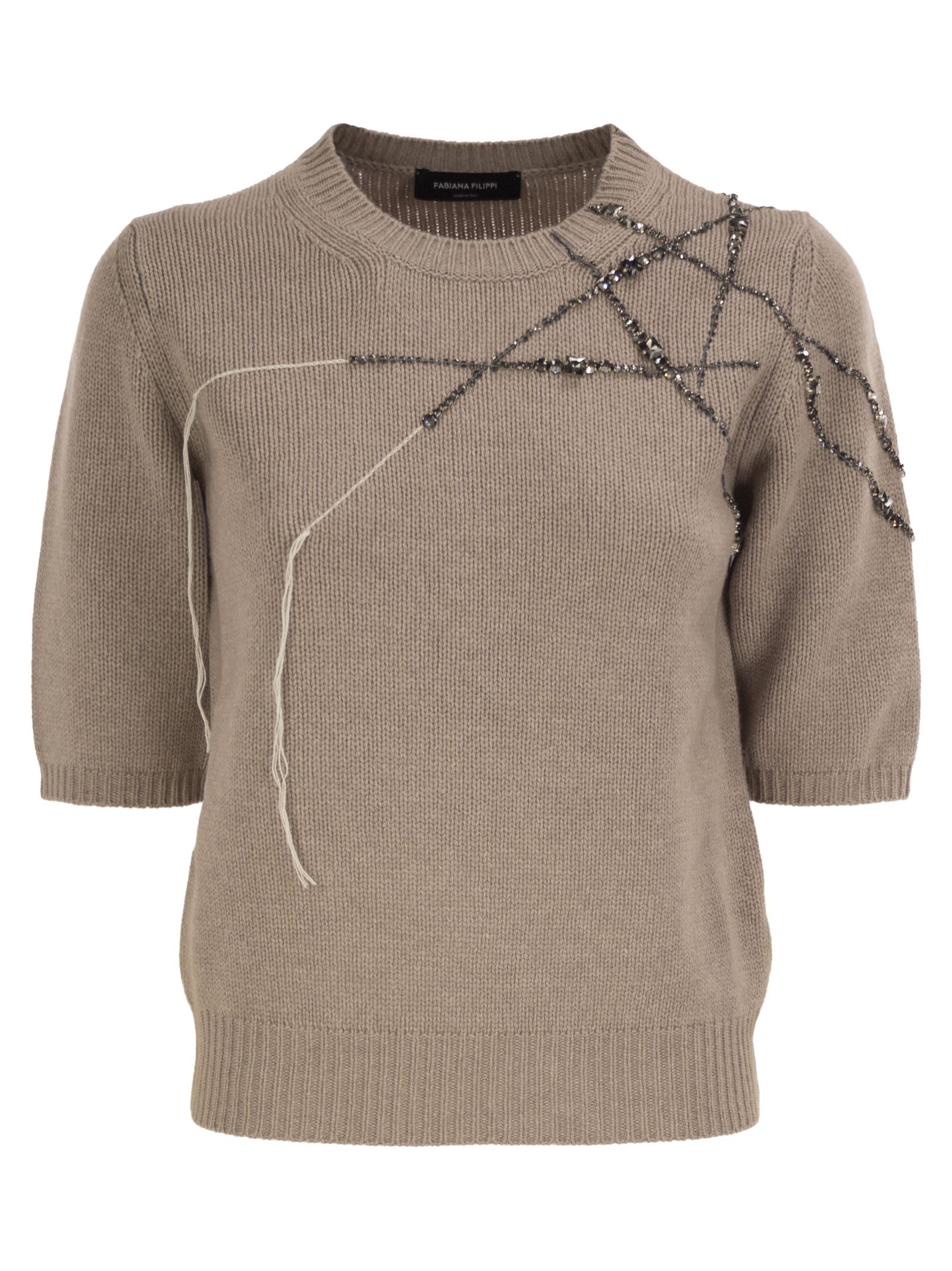 Fabiana Filippi Wool, Silk And Cashmere Sweater With Jewel Embroidery And Rhinestone Details