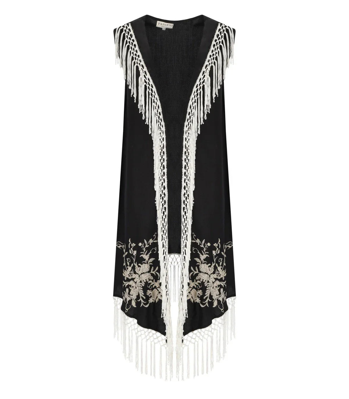 Pahiesa Formentera Black Fringed Kimono